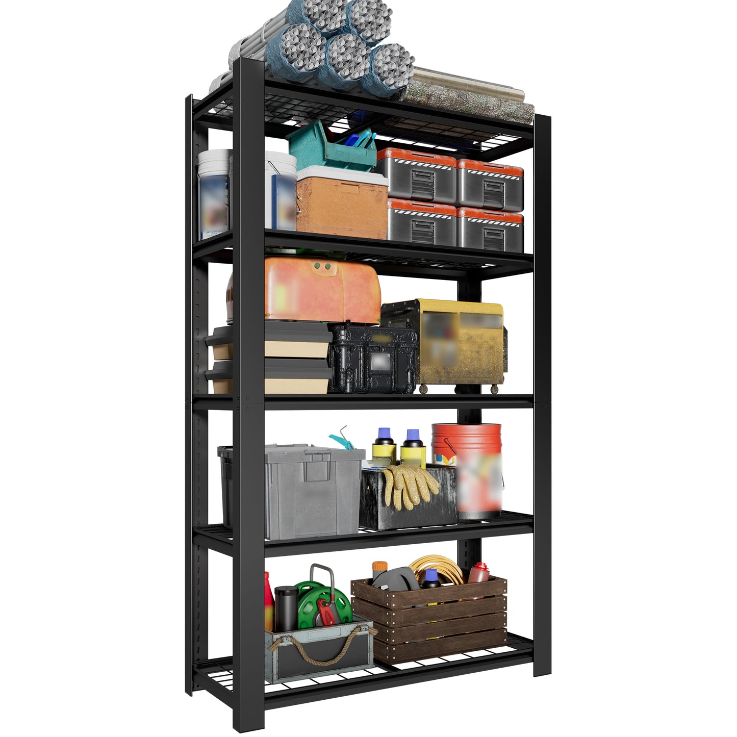 VIYET 78" Heavy Duty Metal Shelving Unit, 5 Tier Industrial Storage Rack with Adjustable Shelves, 3000 LBS Capacity Garage Organizer for Warehouse, Pantry, Black
