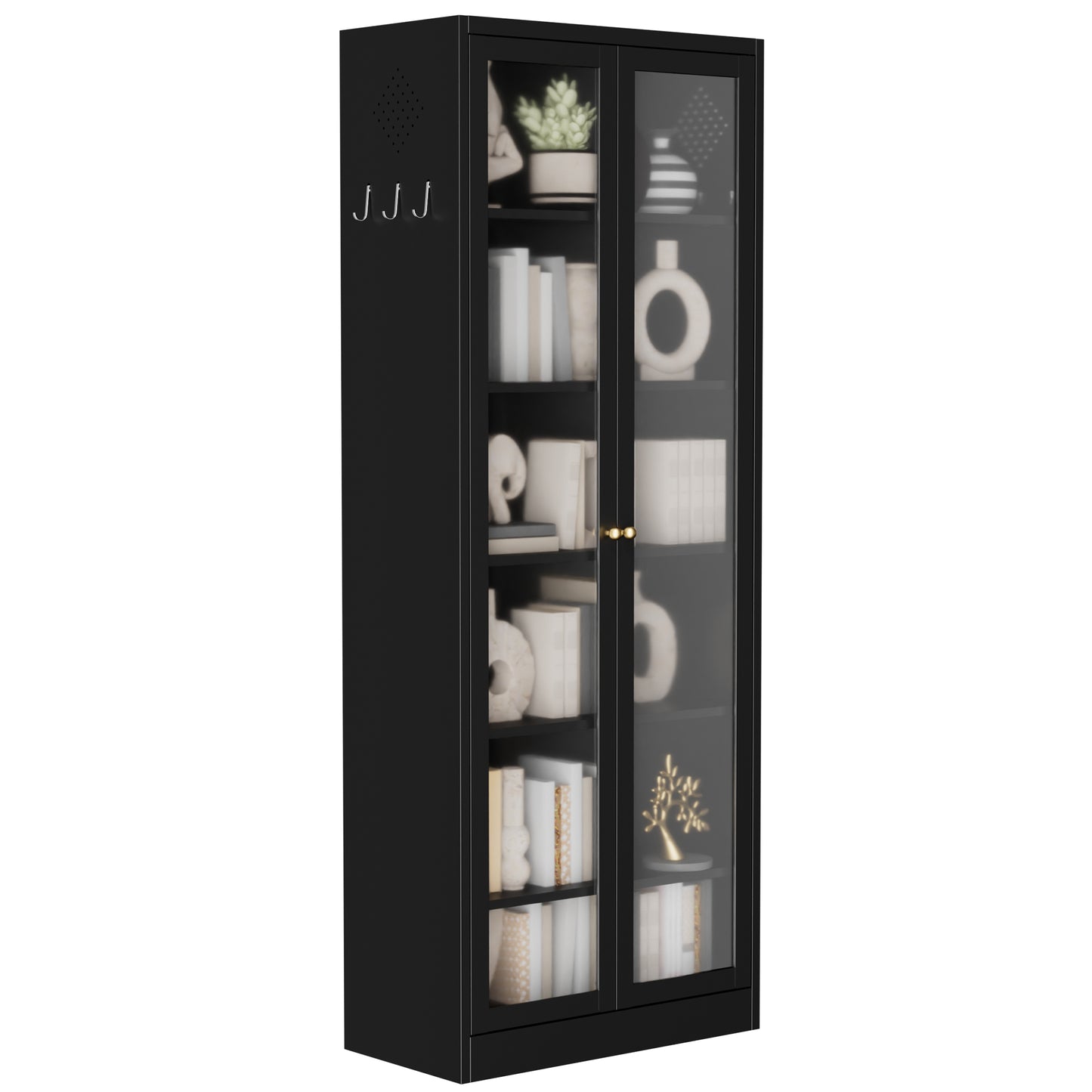 VIYET Metal Pantry Cabinet, 72" Tall Kitchen Storage Cabinet with Glass Doors and 5 Adjustable Shelves, Freestanding Steel Utility Cabinet for Kitchen, Bathroom, Pantry, Black