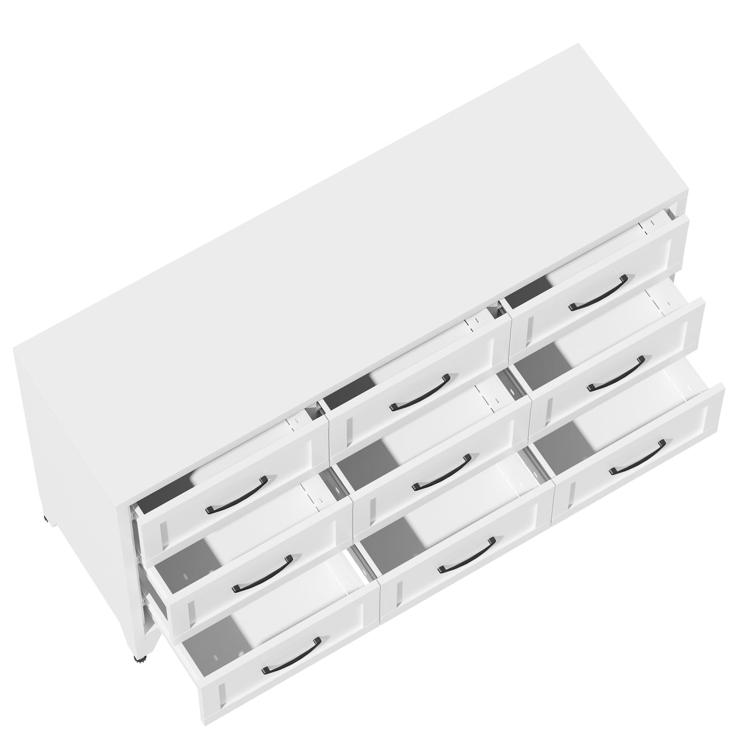 VIYET 9-Drawer Wide Dresser, White Bedroom Storage Chest with Smooth-Glide Drawers for Closet, Hallway & Entryway