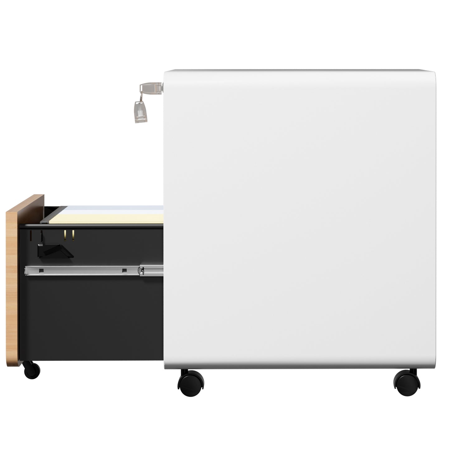 VIYET 3 Drawer Mobile File Cabinet with Lock, Wood Grain Metal Rolling Filing Cabinet on Wheels, Steel Office Storage Cabinet for Letter Legal Files