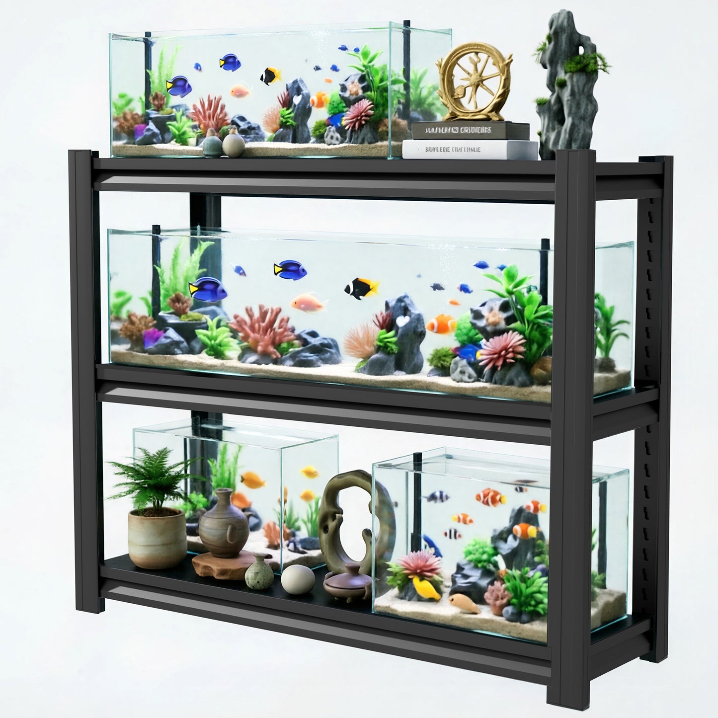 VIYET 3-Tier Metal Fish Tank Stand, 47.2"W Heavy Duty Adjustable Aquarium Rack for 30-40 Gallon Fish Tank, Multi-Use Storage Shelf