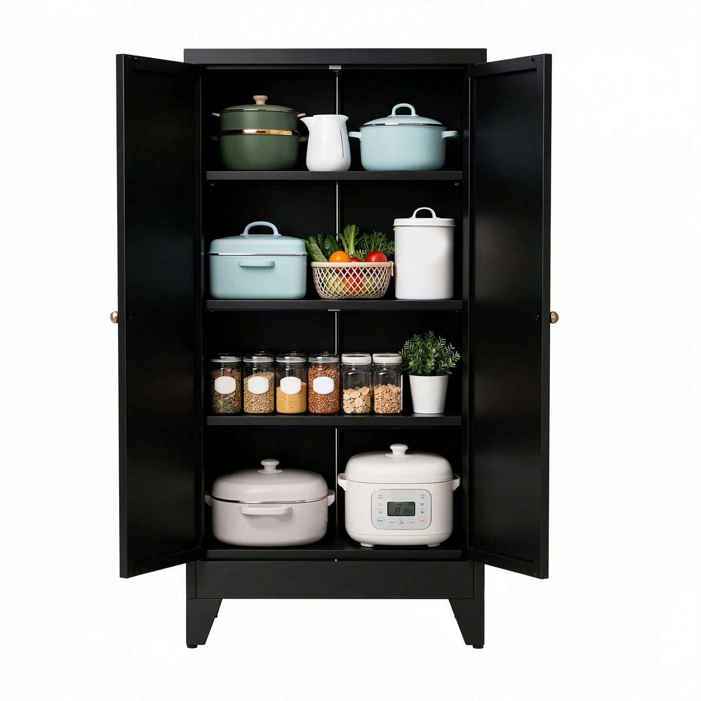 VIYET 47" Black Metal Pantry Cabinet with Adjustable Shelves, Freestanding Kitchen Storage Cabinet with Doors for Pantry, Bathroom & Living Room