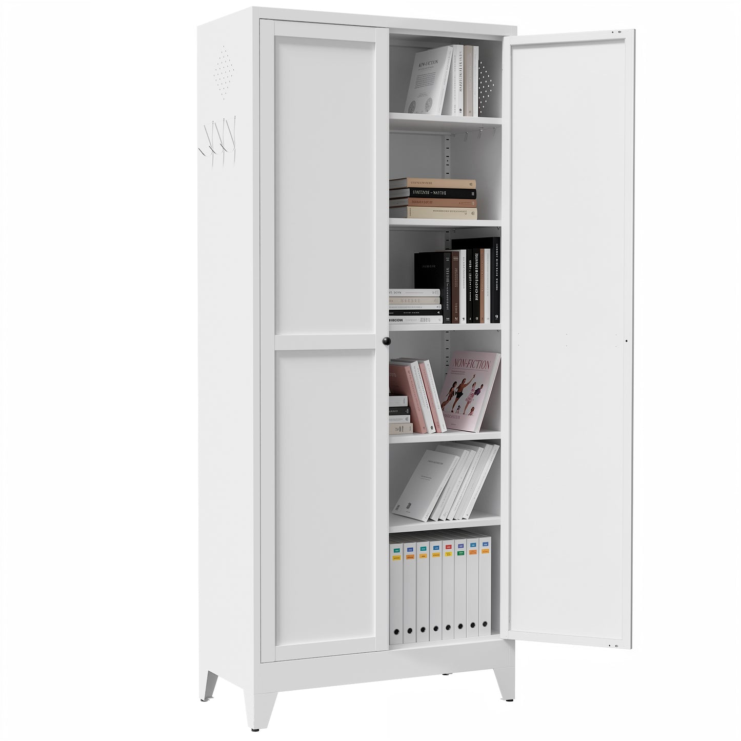 VIYET 75" Metal Kitchen Pantry Cabinet, Tall Freestanding Storage Cabinet with 5 Adjustable Shelves, Steel Organizer for Kitchen, Dining Room, White
