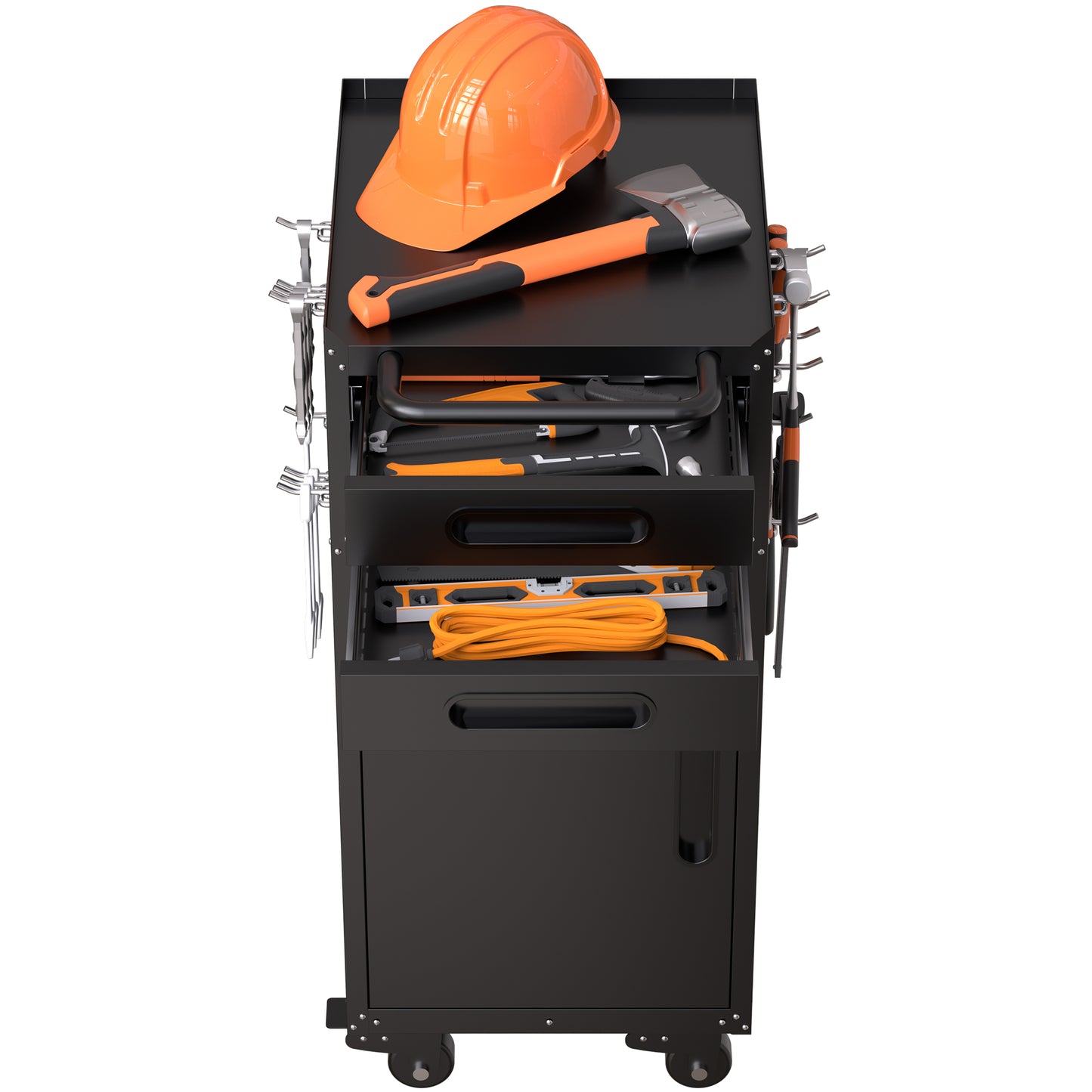 VIYET 34" Narrow Rolling Tool Cabinet - Slim 2-Drawer Space-Saving Storage with Lockable Door, Black