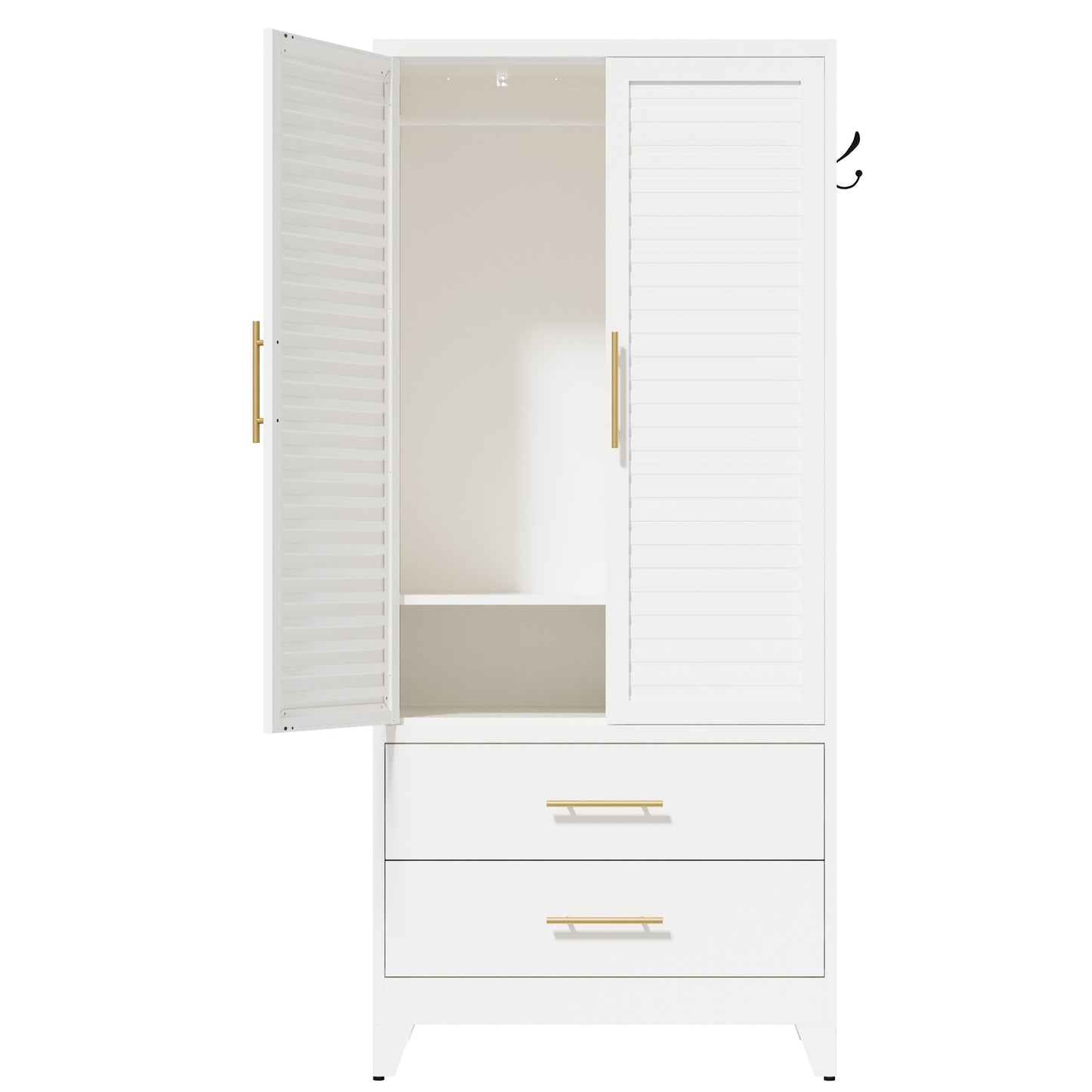 VIYET 71" Metal Wardrobe Closet with 2 Doors & 2 Drawers, Freestanding Steel Storage Cabinet with Hanging Rod & Adjustable Shelf