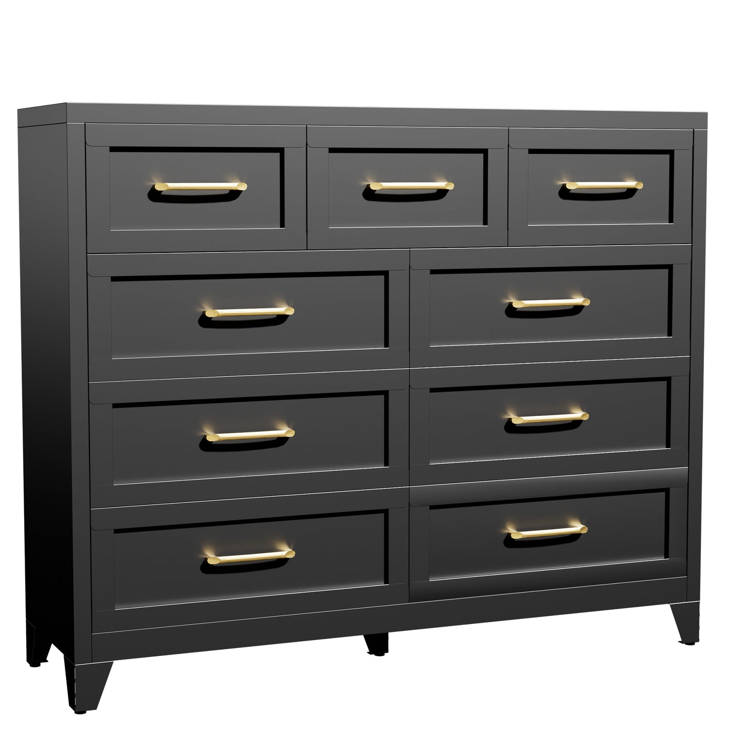 VIYET 9-Drawer Black Dresser for Bedroom, Tall Wide Chest of Drawers with Smooth-Glide Storage