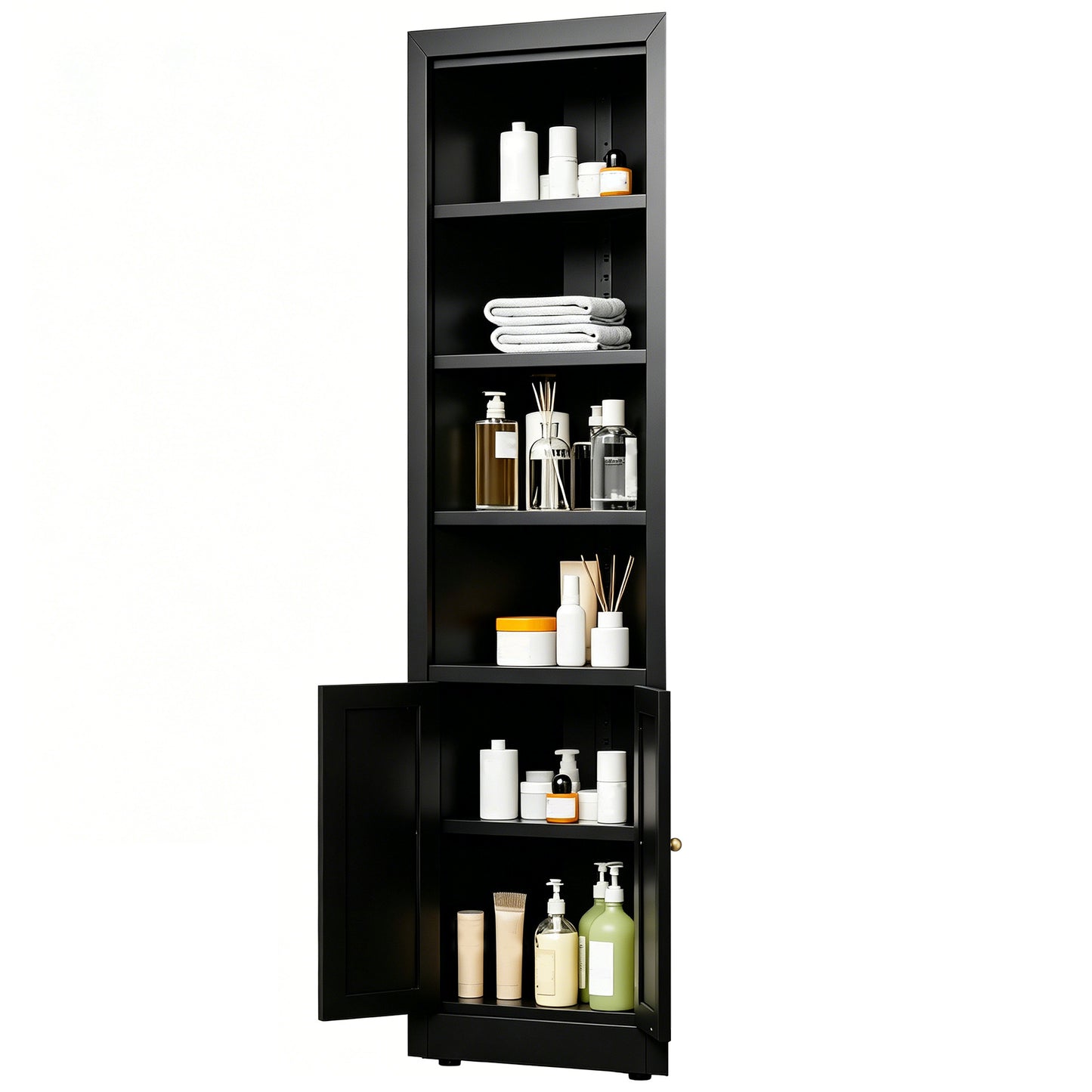 VIYET 71" Tall Black Corner Storage Cabinet, 5-Tier Freestanding Metal Corner Organizer with Adjustable Shelves & Doors