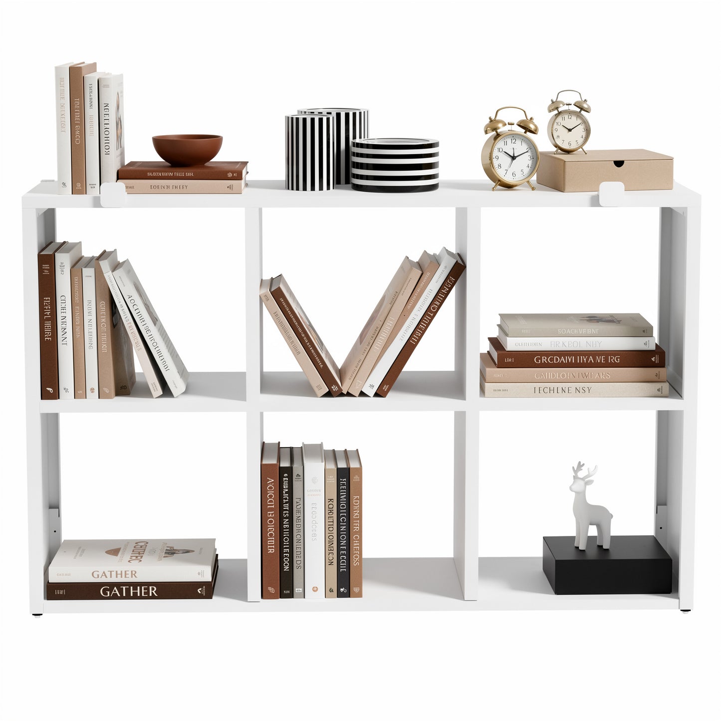 VIYET 6-Cube Metal Bookcase, 41"H Open Storage Organizer with 6 Cubes, Freestanding Display Shelf