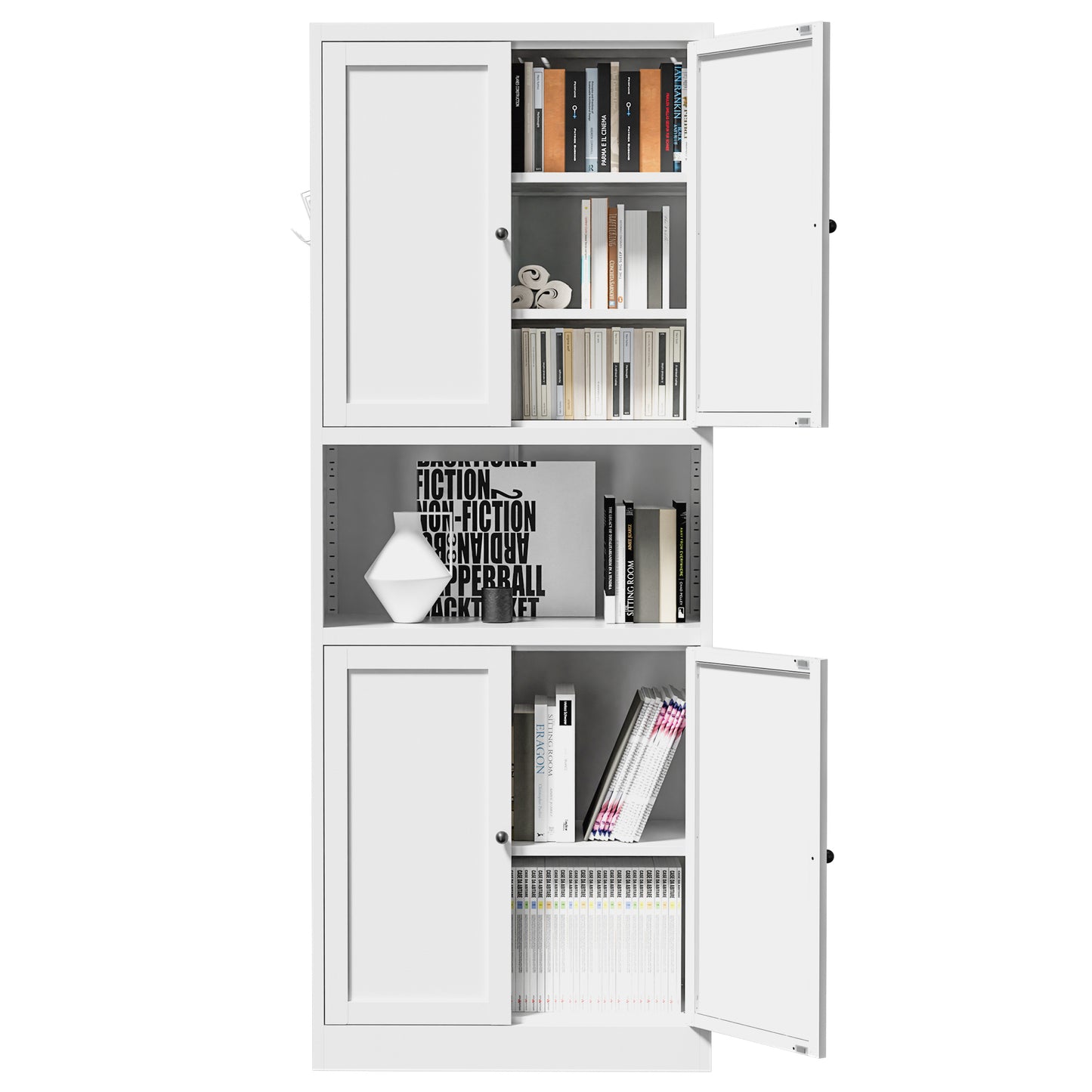 VIYET 72" Kitchen Pantry Cabinet with Large Countertop, Adjustable Shelves & Hooks, White Metal Coffee Bar Storage Cabinet for Kitchen & Dining Room