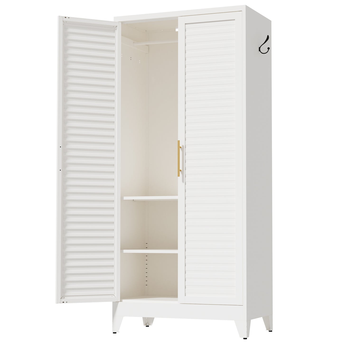 VIYET 71" Metal Wardrobe Closet with 2 Doors, Hanging Rod & Adjustable Shelves, Freestanding Steel Storage Cabinet for Bedroom, Apartment, Dorm