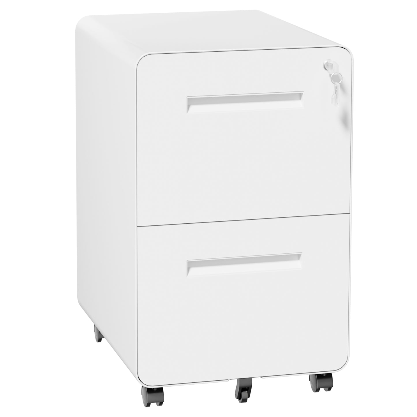 VIYET 2 Drawer Mobile File Cabinet, Metal Rolling Filing Cabinet with Lock, Fully Assembled Steel Office Storage Cabinet for Letter Legal Files, White