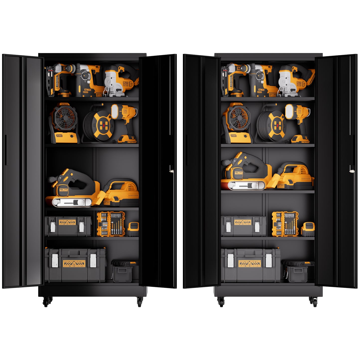 VIYET 71"H Rolling Garage Storage Cabinet,Heavy-Duty Metal Lockable Cabinet w/ 4 Adjustable Shelves (Mobile Tool Organizer for Workshop/Office)