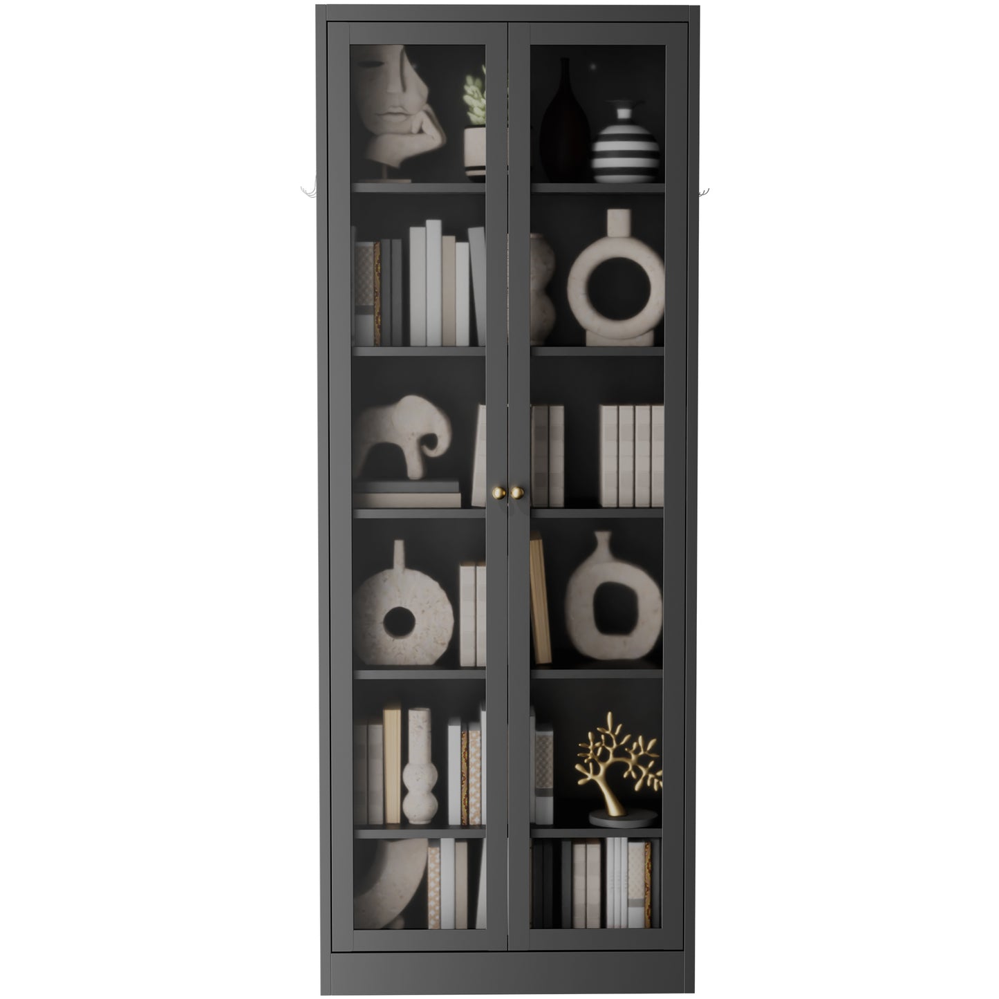 VIYET Metal Pantry Cabinet, 72" Tall Kitchen Storage Cabinet with Glass Doors and 5 Adjustable Shelves, Freestanding Steel Utility Cabinet for Kitchen, Bathroom, Pantry, Black