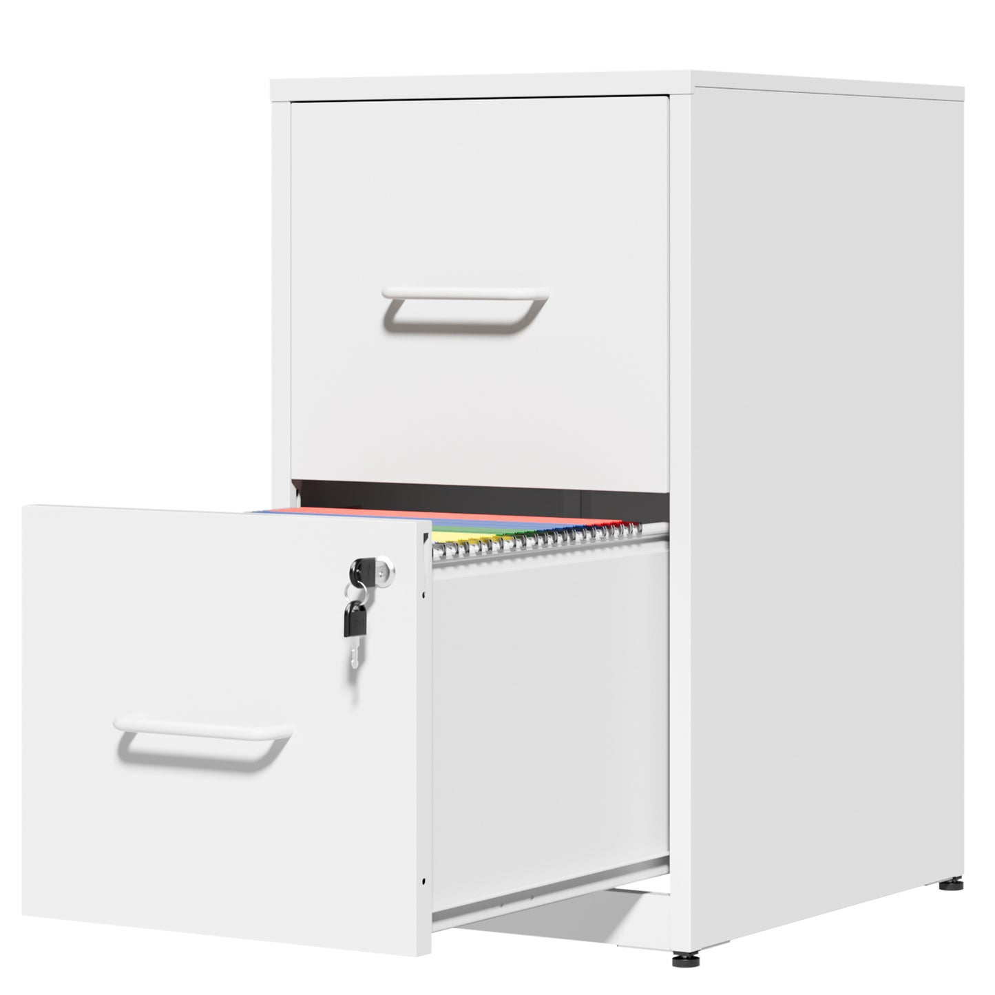 VIYET 2 Drawer File Cabinet with Lock, White Metal Vertical Filing Cabinet for Letter & Legal Files, Under Desk Office Storage with Anti-Tip Kit