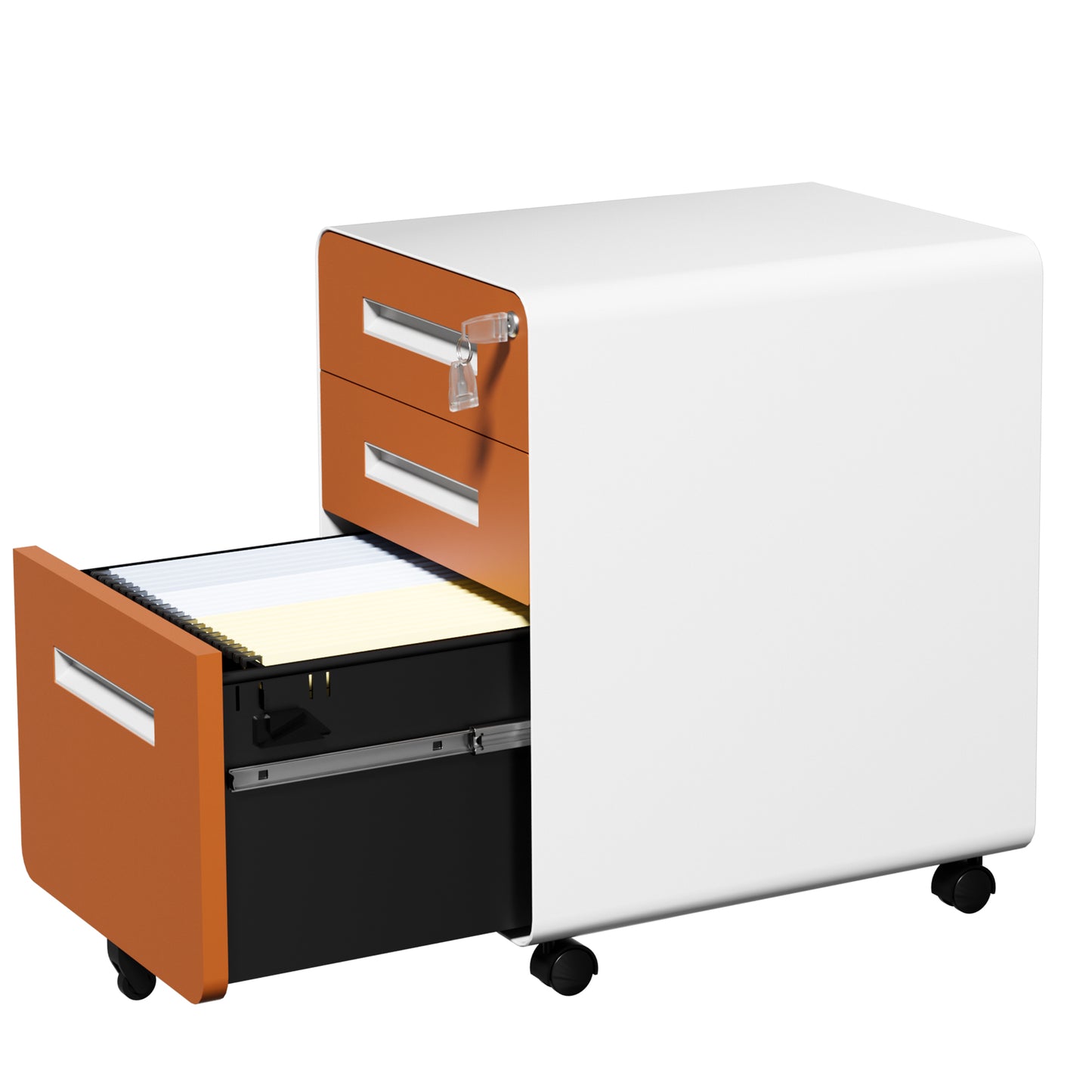 VIYET 3 Drawer Mobile File Cabinet, Rolling Metal Filing Cabinet with Lock, Steel Office Storage Cabinet on Wheels for Letter Legal Files, Home Office Organizer