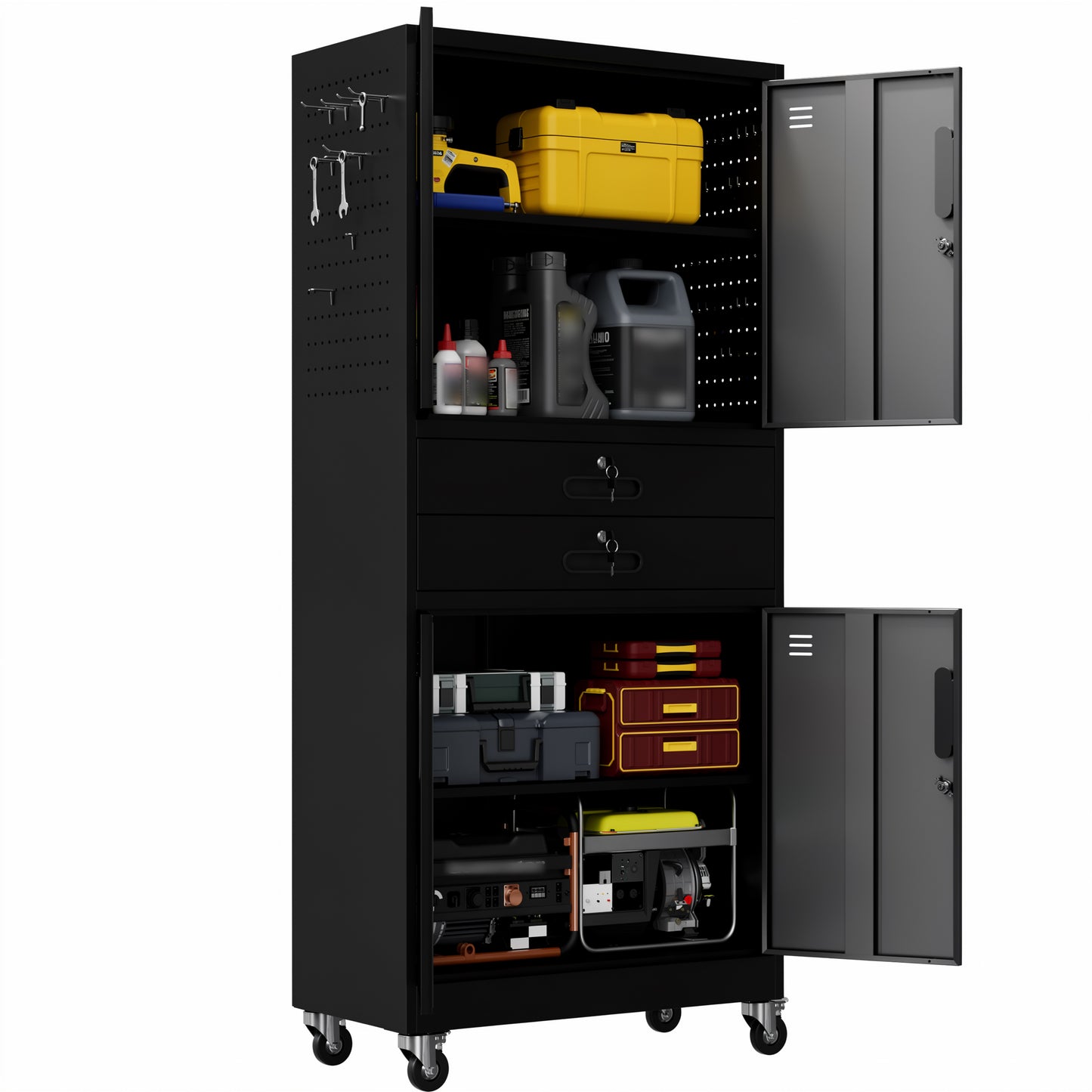 VIYET 71" Metal Garage Storage Cabinet with Drawers, Locking Doors, Pegboard, Wheels & Adjustable Shelves for Workshop Utility Room