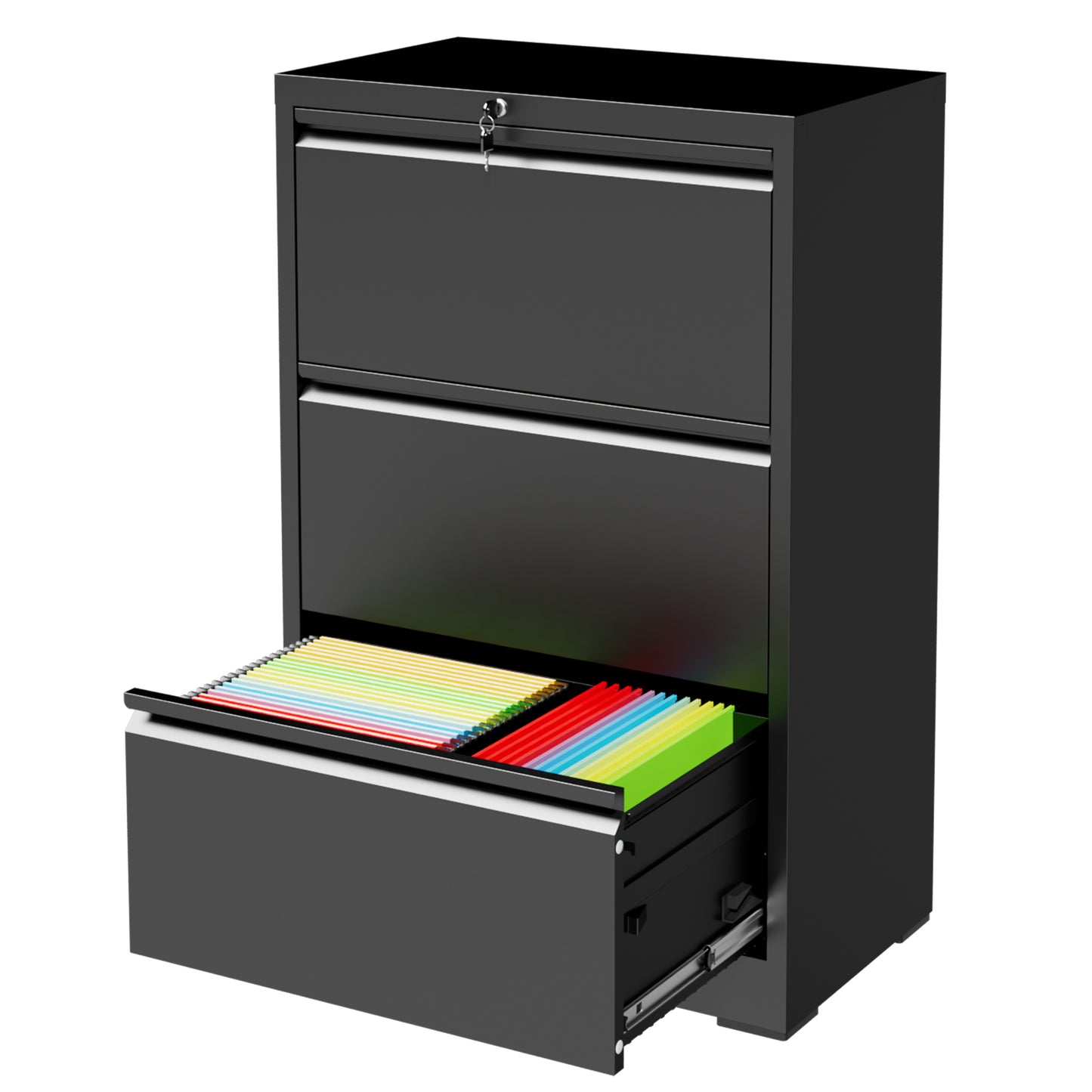 VIYET 3 Drawer Lateral File Cabinet with Lock, Metal Filing Cabinet for Home Office, Steel File Organizer Fits Letter, Legal, A4 & F4 Hanging Files