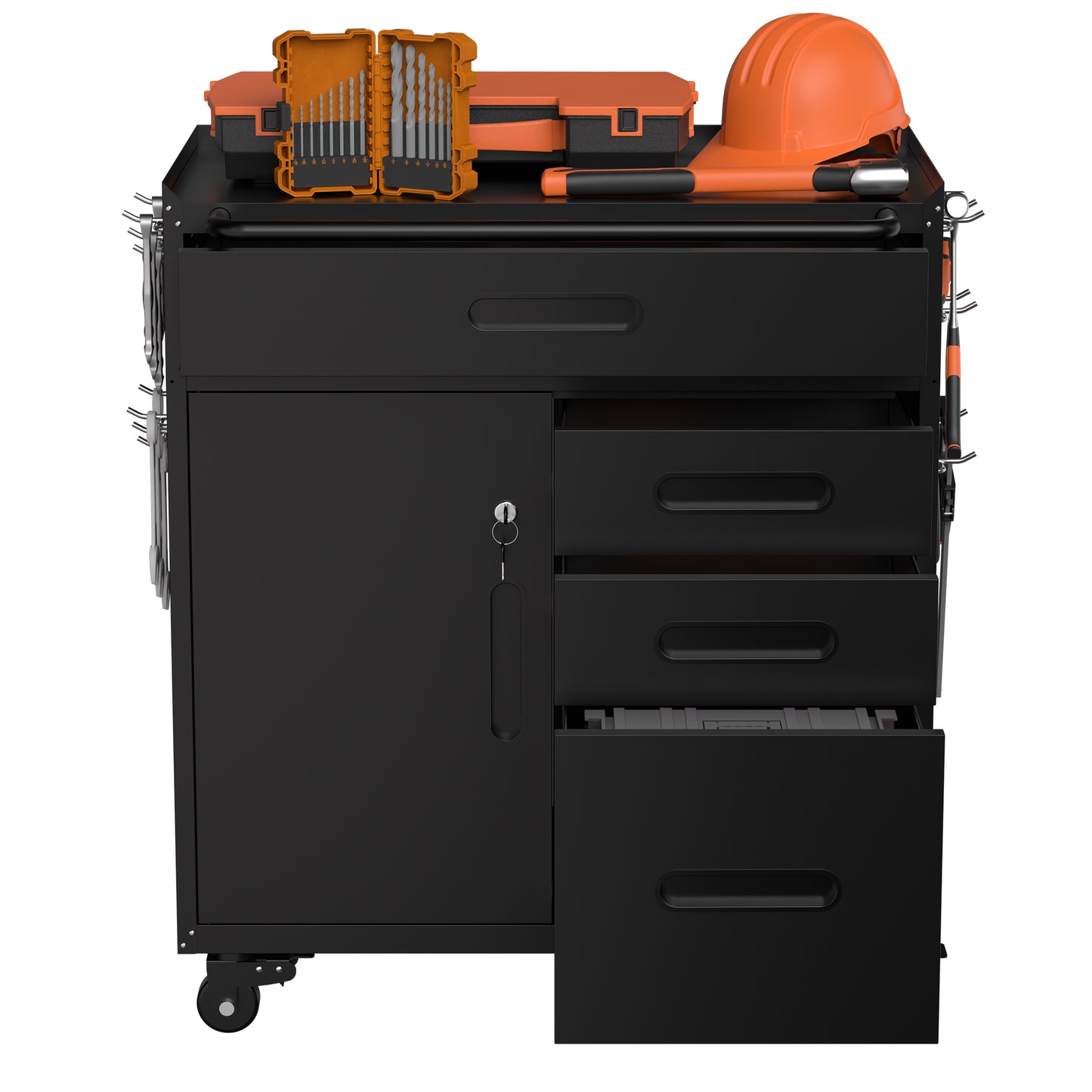 VIYET 34" 4-Drawer Mobile Tool Cabinet - Heavy-Duty Steel Garage Organizer with Lockable Storage Compartment & Rolling Workshop Chest, Black