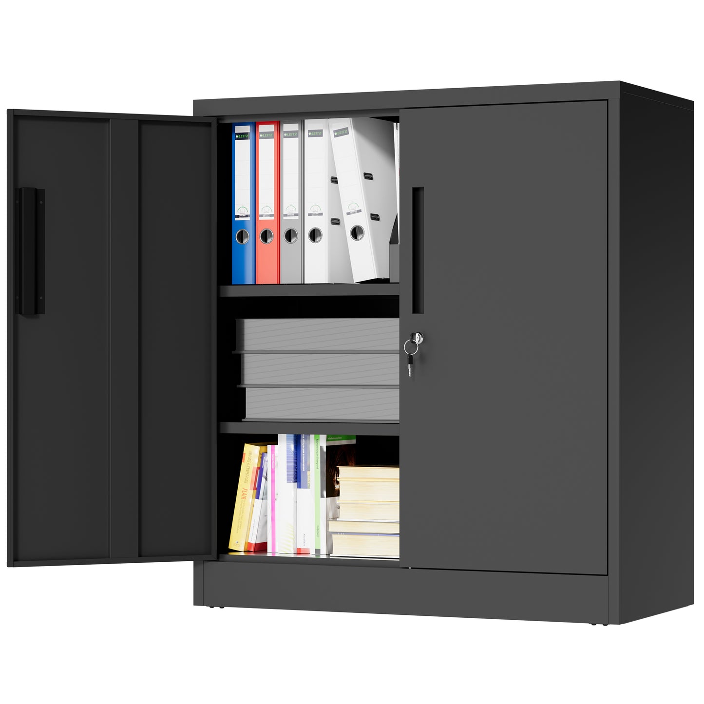 VIYET 35" 2-Door Metal Storage Cabinet,Heavy-Duty Lockable Steel Cabinet w/ 2 Adjustable Shelves (Home/Office/Garage Organizer)