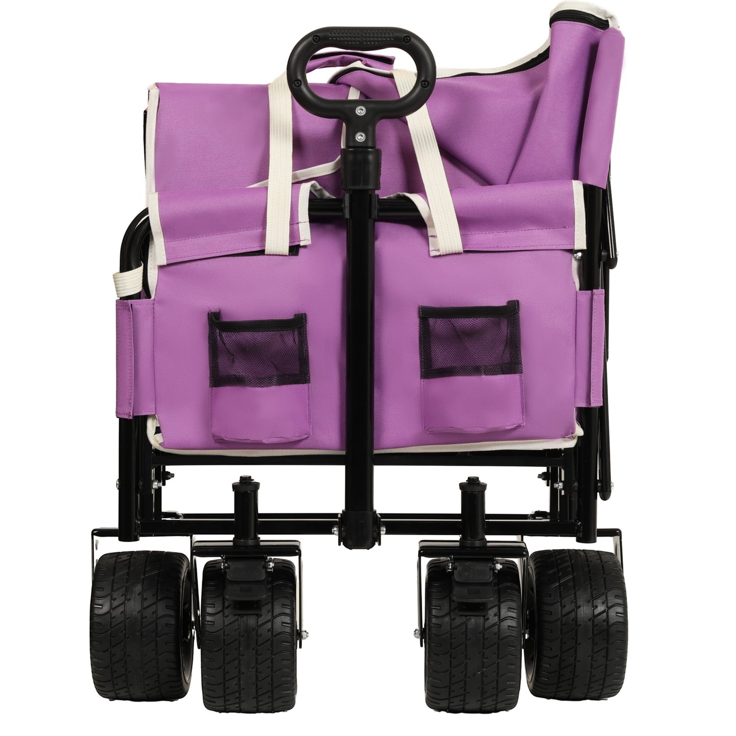 VIYET 3-in-1 Convertible Folding Wagon Cart with Bench Seat & Storage, 500lbs Heavy-Duty 180L Utility Wagon, All-Terrain Wheels for Camping Beach Sports Garden, Purple