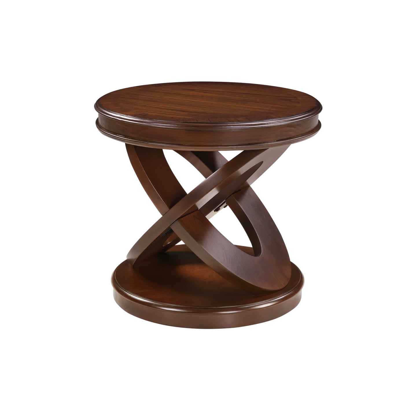 VIYET 20" Retro Round Wooden End Table - X-Shape Base, Solid Wood Veneer, Walnut