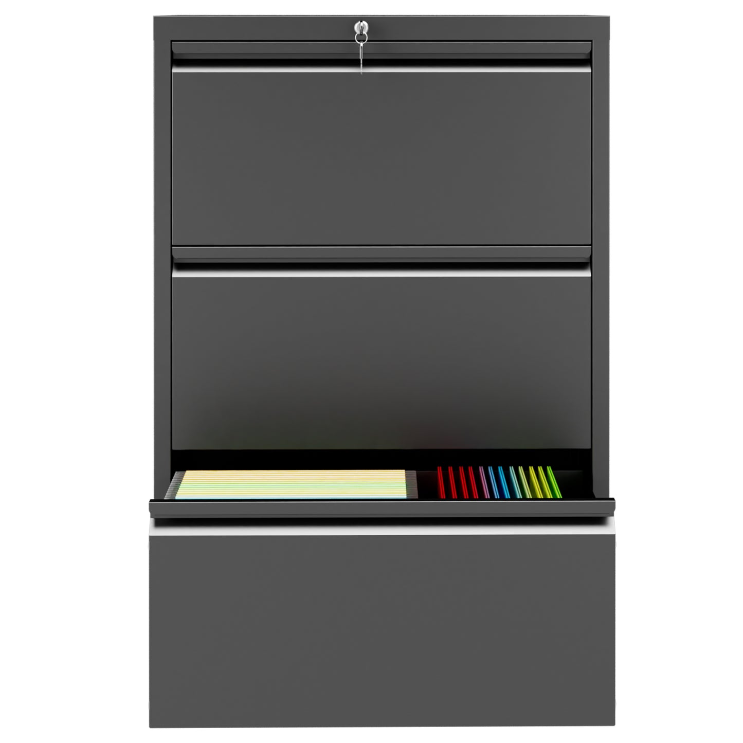 VIYET 3 Drawer Lateral File Cabinet with Lock, Metal Filing Cabinet for Home Office, Steel File Organizer Fits Letter, Legal, A4 & F4 Hanging Files