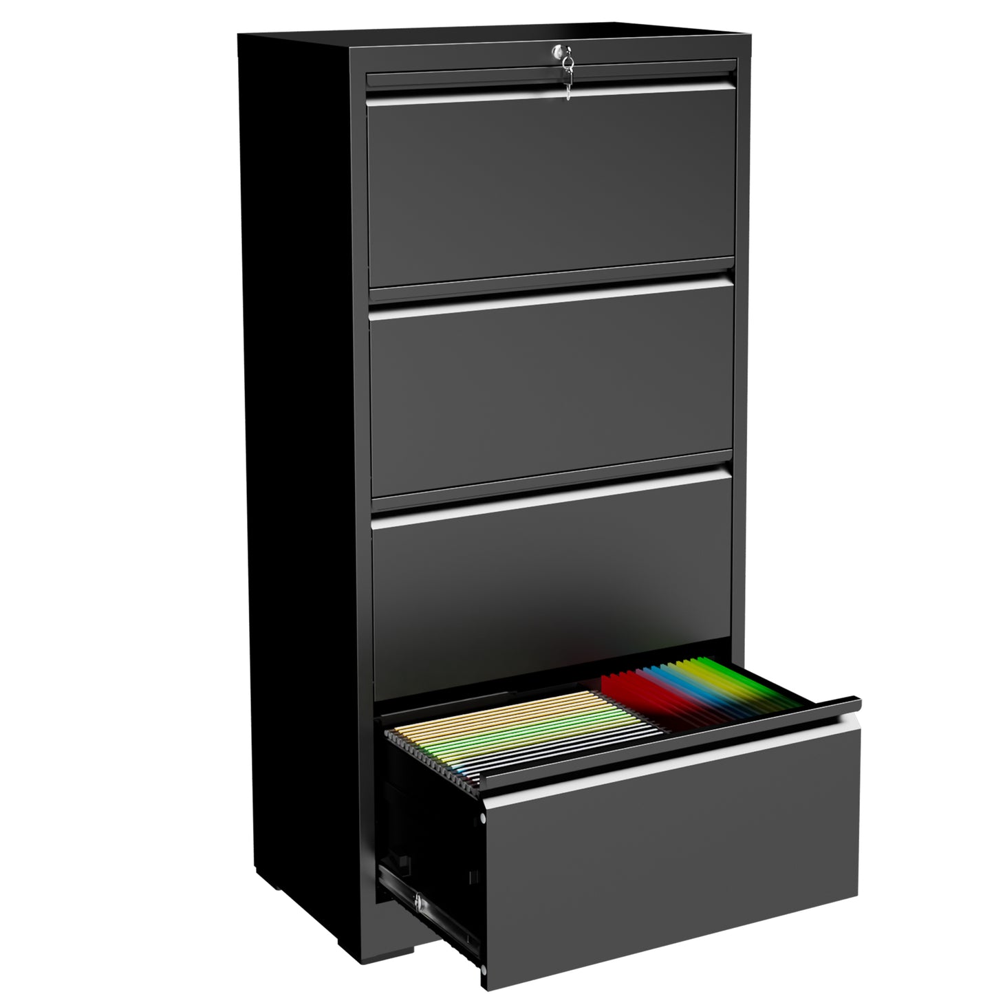 VIYET 4 Drawer Lateral File Cabinet with Lock, Metal Filing Cabinet for Home Office, Steel File Cabinet Fits Letter, Legal, A4 & F4 Hanging Files, Black