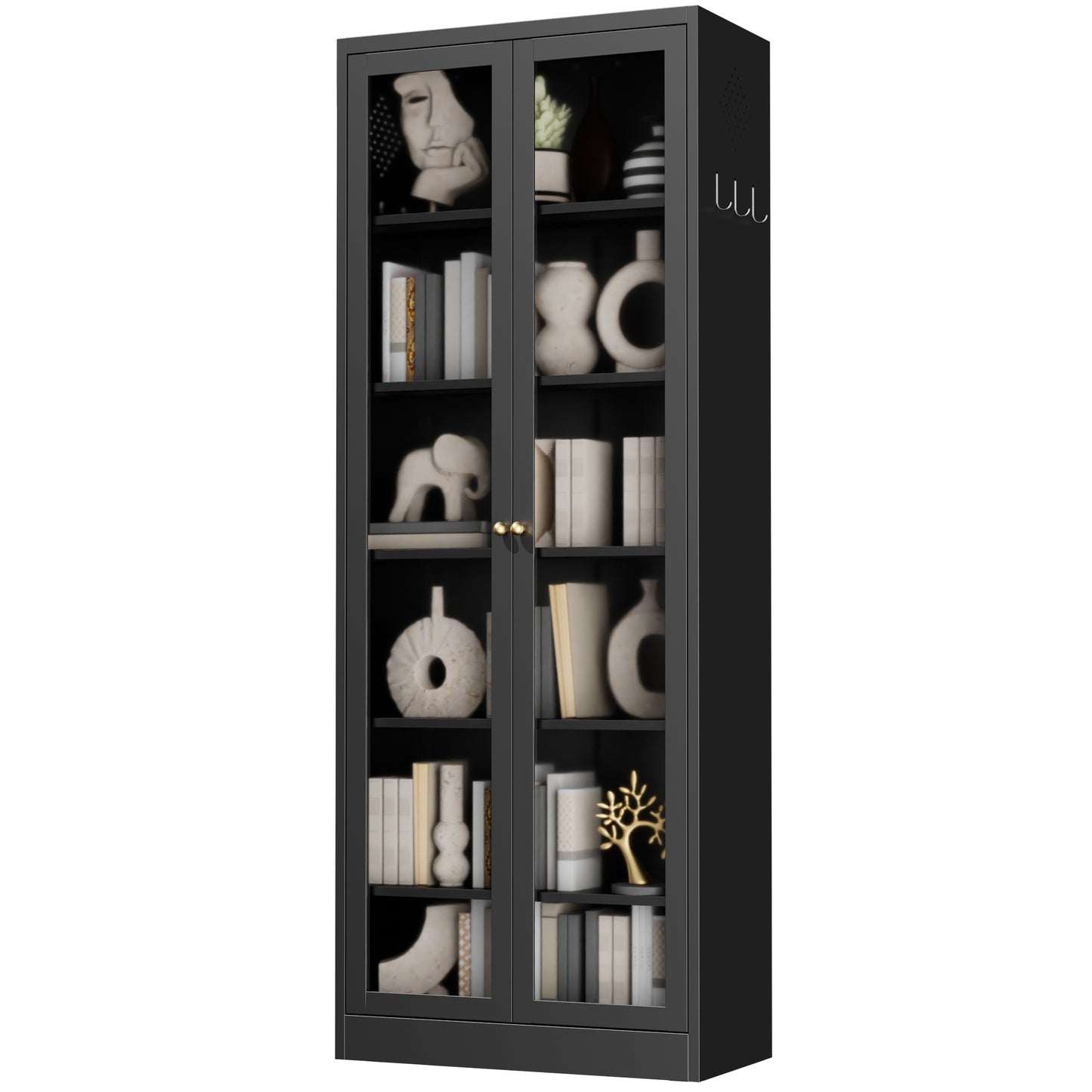 VIYET Metal Pantry Cabinet, 72" Tall Kitchen Storage Cabinet with Glass Doors and 5 Adjustable Shelves, Freestanding Steel Utility Cabinet for Kitchen, Bathroom, Pantry, Black