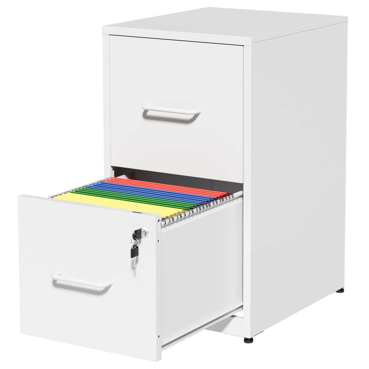 VIYET 2 Drawer File Cabinet with Lock, White Metal Vertical Filing Cabinet for Letter & Legal Files, Under Desk Office Storage with Anti-Tip Kit