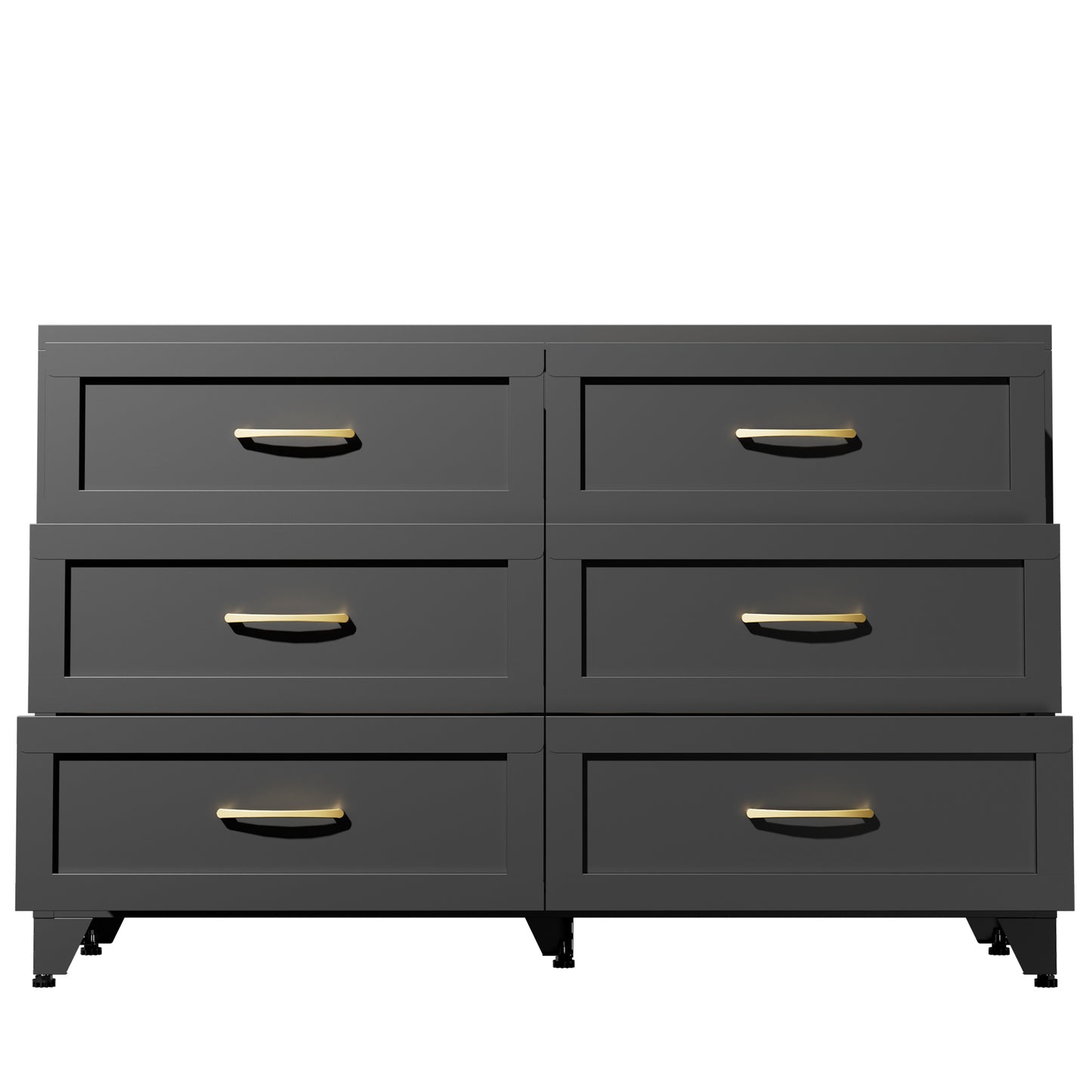 VIYET 6-Drawer Black Dresser for Bedroom, Low-Profile Chest of Drawers with Smooth-Glide Storage