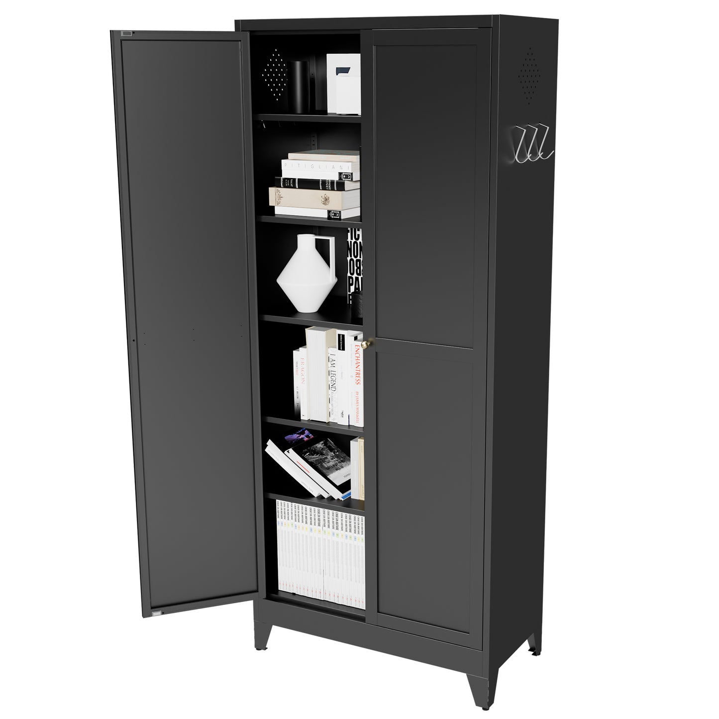 VIYET 75" Metal Kitchen Pantry Cabinet, Tall Freestanding Storage Cabinet with 5 Adjustable Shelves, Heavy Duty Steel Organizer for Kitchen, Dining Room, Black