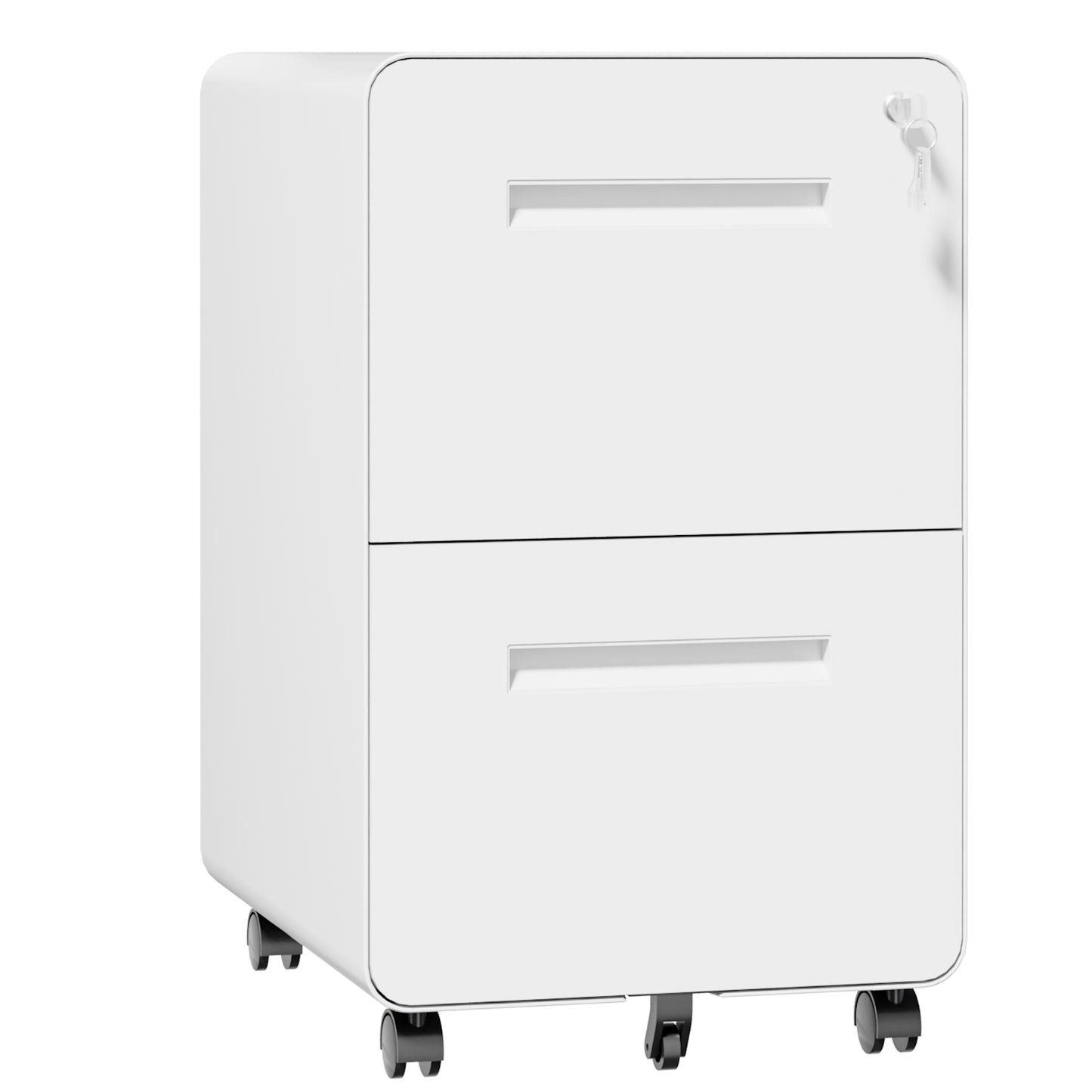 VIYET 2 Drawer Mobile File Cabinet, Metal Rolling Filing Cabinet with Lock, Fully Assembled Steel Office Storage Cabinet for Letter Legal Files, White