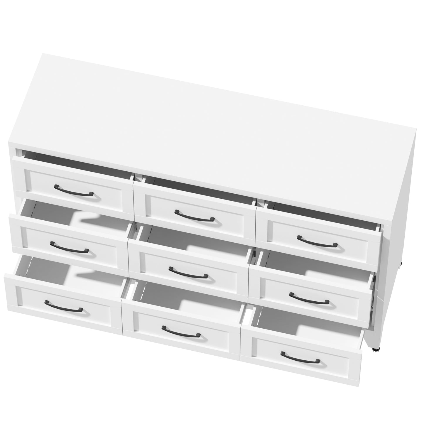VIYET 9-Drawer Wide Dresser, White Bedroom Storage Chest with Smooth-Glide Drawers for Closet, Hallway & Entryway