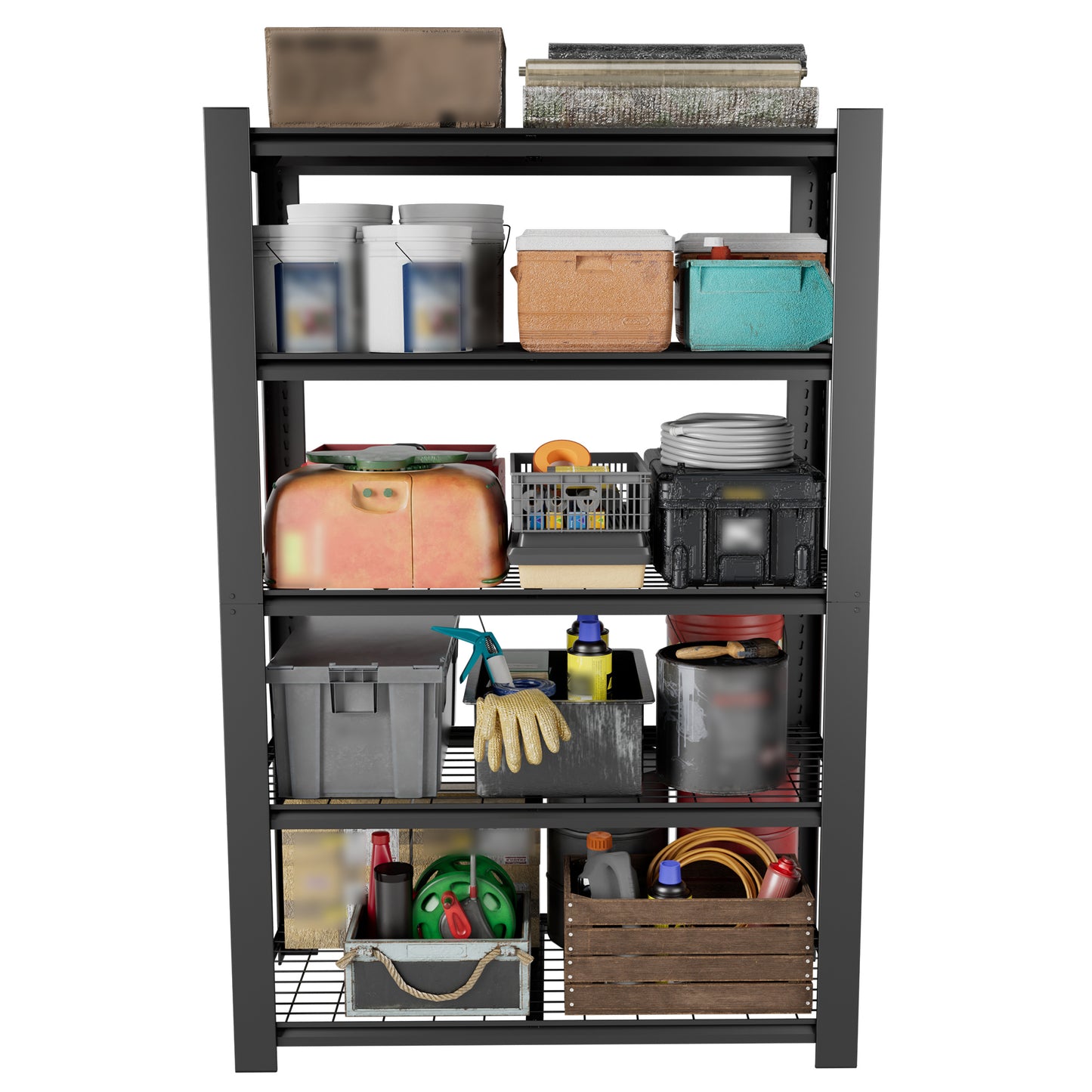 VIYET 72" H 5 Tier Heavy Duty Metal Garage Shelving Unit, Adjustable Industrial Storage Rack with 3000 lbs Capacity, Steel Shelf Organizer, 48"W x 23.6"D Black