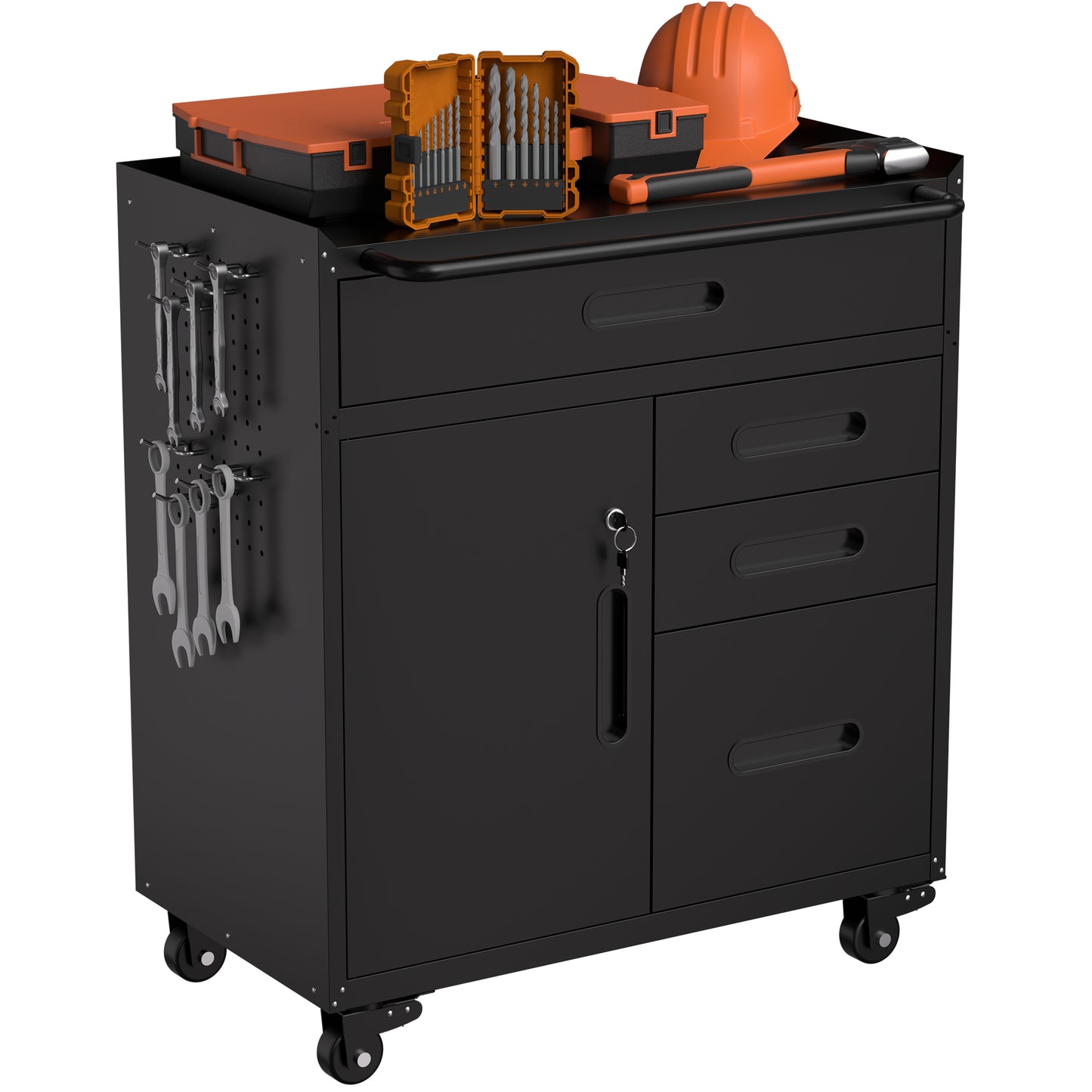 VIYET 34" 4-Drawer Mobile Tool Cabinet - Heavy-Duty Steel Garage Organizer with Lockable Storage Compartment & Rolling Workshop Chest, Black