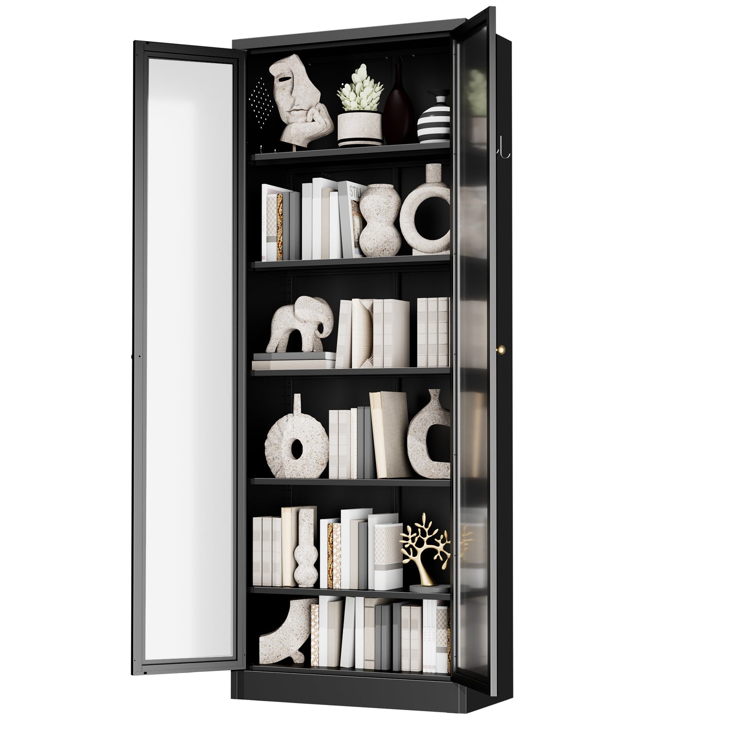 VIYET Metal Pantry Cabinet, 72" Tall Kitchen Storage Cabinet with Glass Doors and 5 Adjustable Shelves, Freestanding Steel Utility Cabinet for Kitchen, Bathroom, Pantry, Black