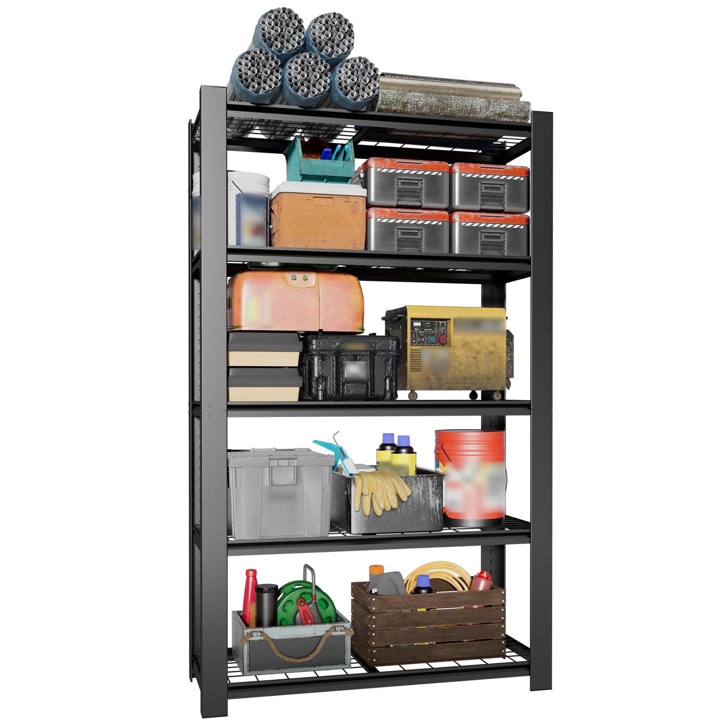 VIYET 78" Heavy Duty Metal Shelving Unit, 5 Tier Industrial Storage Rack with Adjustable Shelves, 3000 LBS Capacity Garage Organizer for Warehouse, Pantry, Black