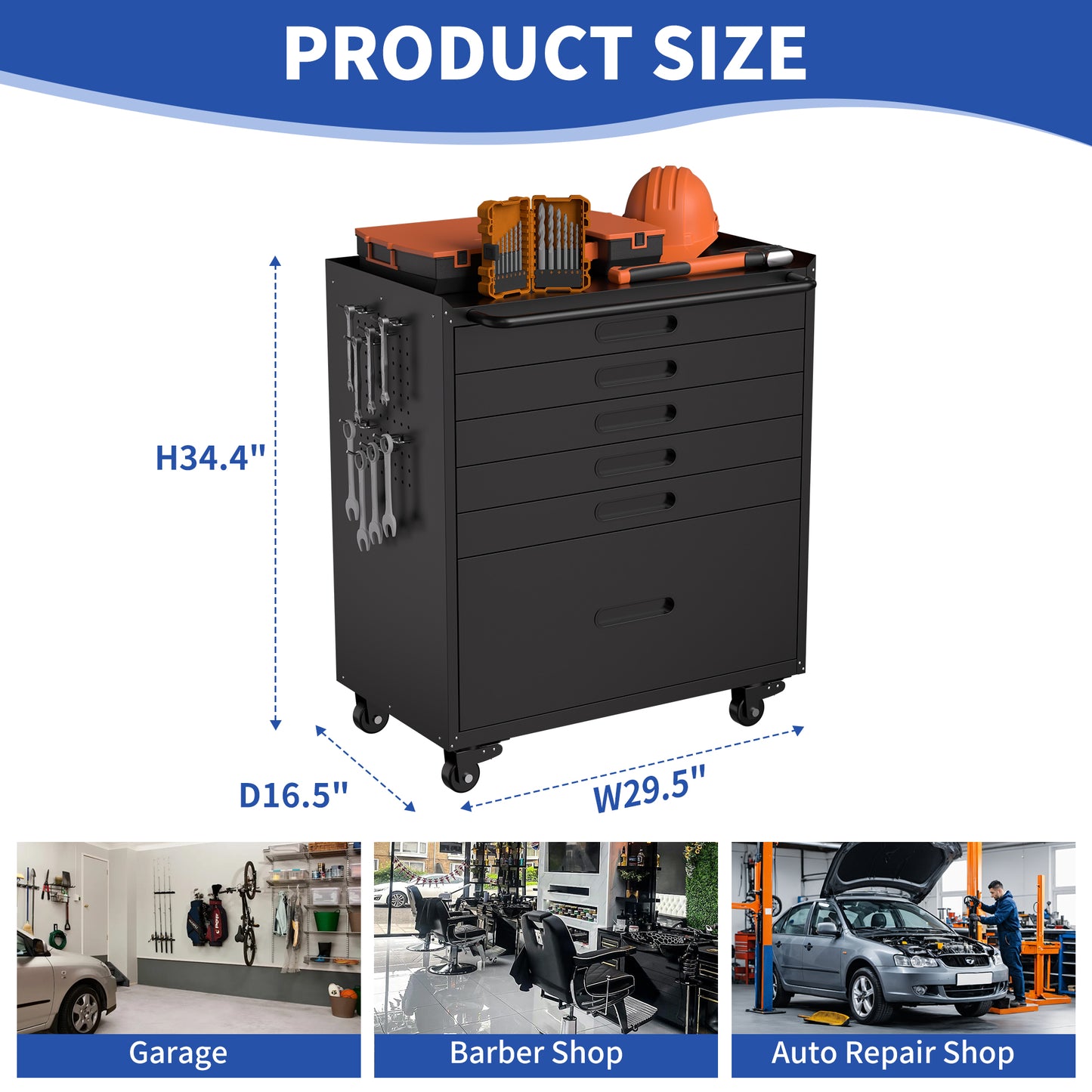 VIYET 34" 6-Drawer Rolling Tool Chest - Heavy-Duty Steel Mobile Garage Cabinet & Small Parts Storage Organizer, Black