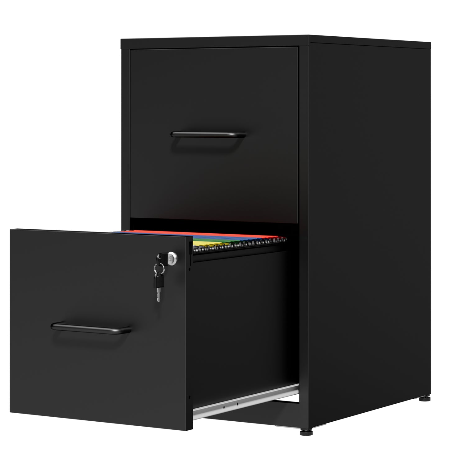 VIYET 2 Drawer Vertical File Cabinet with Lock, Metal Under Desk Filing Cabinet with Anti-Tip Kit, Adjustable Rails for Letter & Legal Files, Black Office Storage