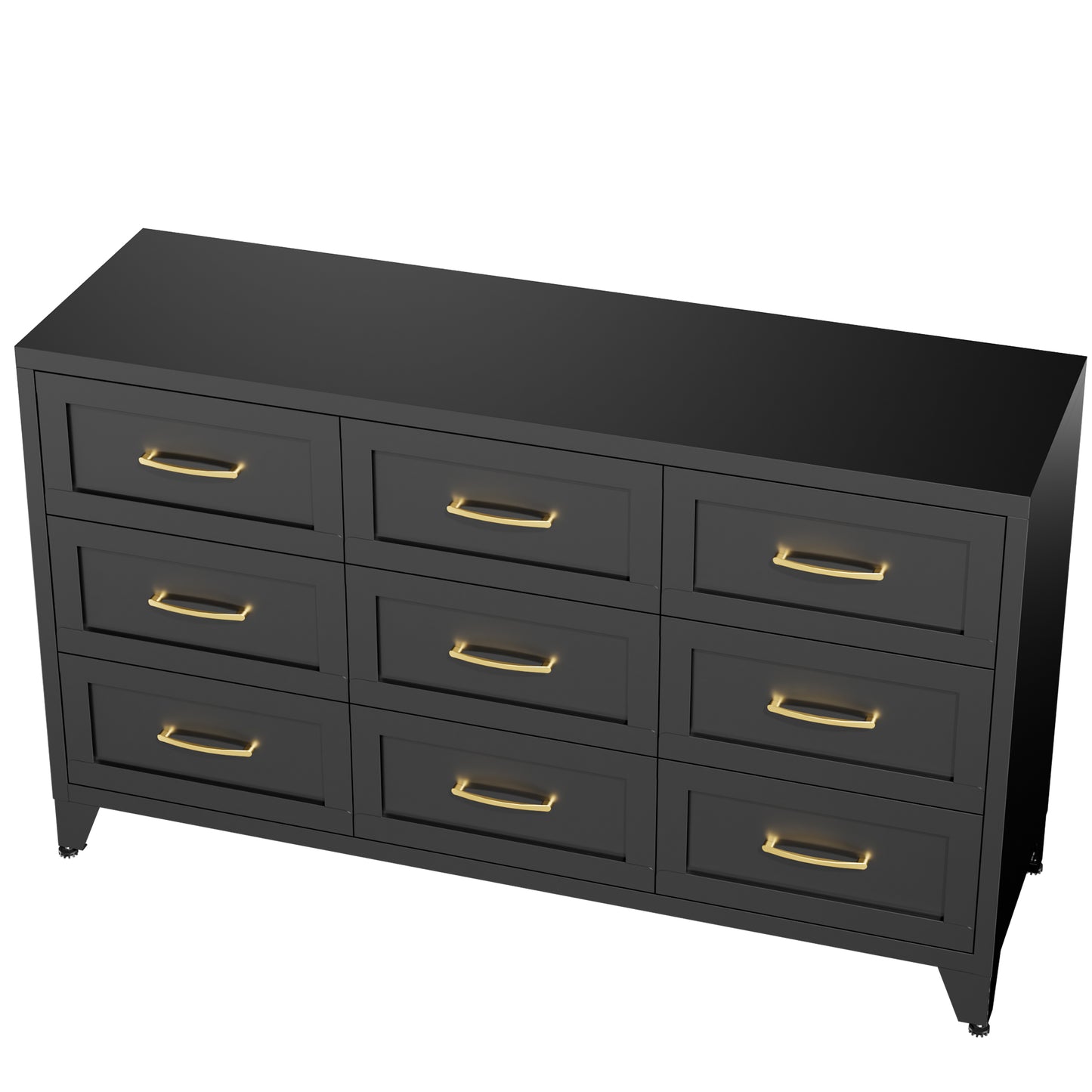 VIYET 9-Drawer Black Dresser for Bedroom, 52" Wide Low-Profile Chest of Drawers with Smooth-Glide Storage