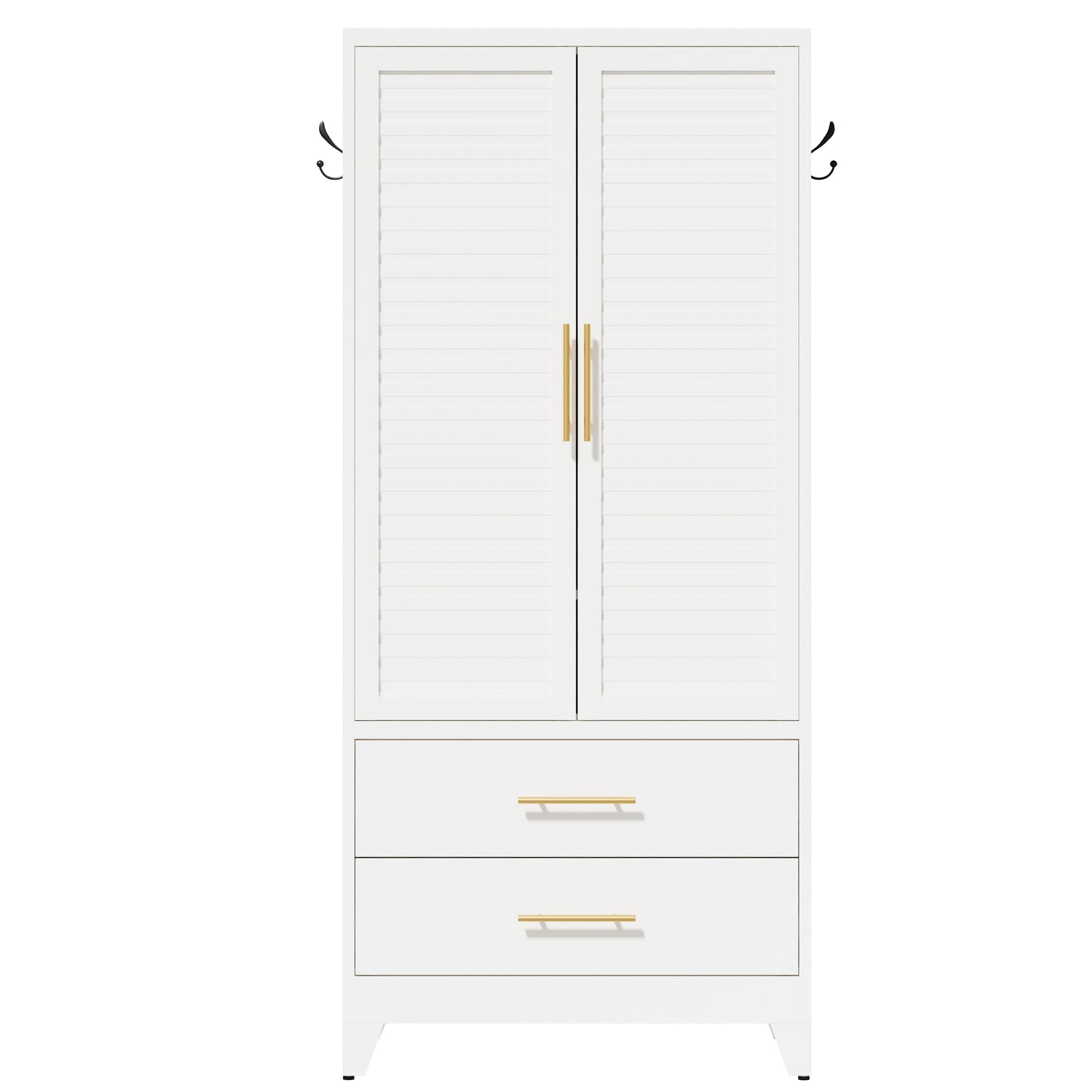 VIYET 71" Metal Wardrobe Closet with 2 Doors & 2 Drawers, Freestanding Steel Storage Cabinet with Hanging Rod & Adjustable Shelf