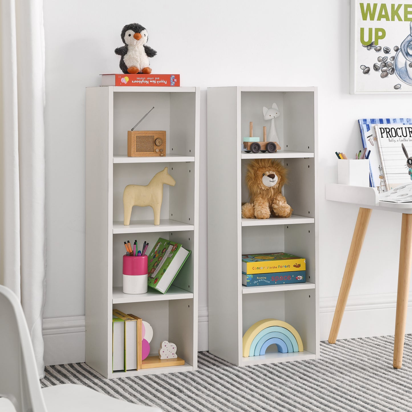 VIYET 11.6"×9.3"×70.9" 8-Tier Media Tower Rack - White MDF, Adjustable Shelves