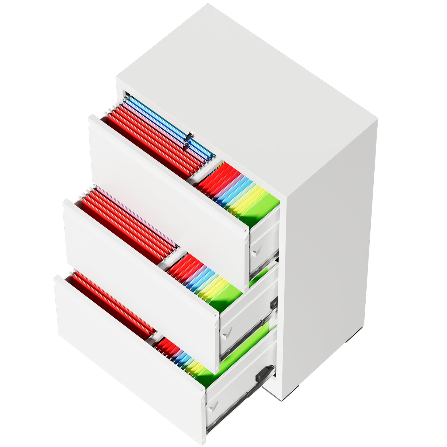 VIYET 3 Drawer Lateral File Cabinet with Lock, White Metal Filing Cabinet for Home Office, Fits Letter, Legal, A4 & F4 Hanging Files