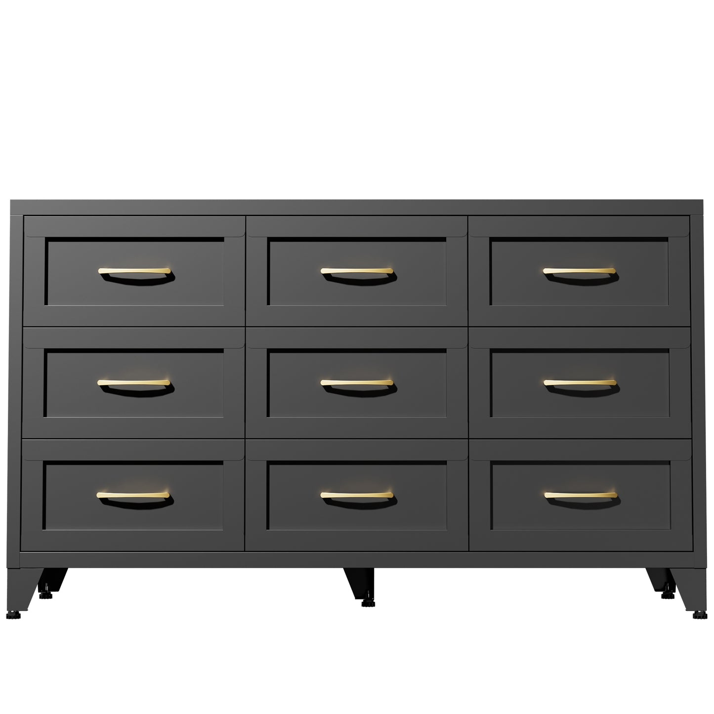 VIYET 9-Drawer Black Dresser for Bedroom, 52" Wide Low-Profile Chest of Drawers with Smooth-Glide Storage