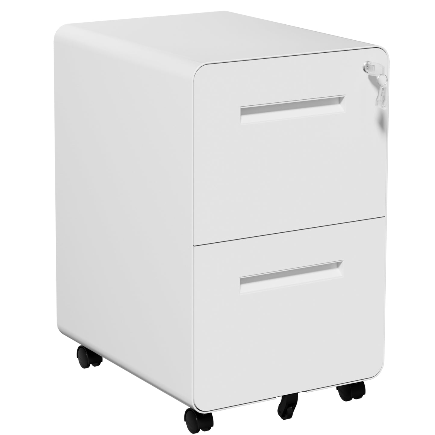 VIYET 2 Drawer Mobile File Cabinet, Metal Rolling Filing Cabinet with Lock, Fully Assembled Steel Office Storage Cabinet for Letter Legal Files, White