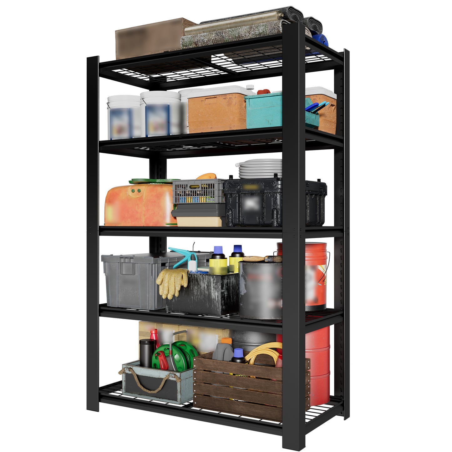 VIYET 72" H 5 Tier Heavy Duty Metal Garage Shelving Unit, Adjustable Industrial Storage Rack with 3000 lbs Capacity, Steel Shelf Organizer, 48"W x 23.6"D Black