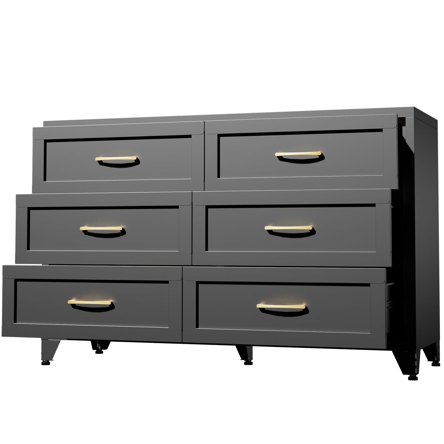 VIYET 6-Drawer Black Dresser for Bedroom, Low-Profile Chest of Drawers with Smooth-Glide Storage