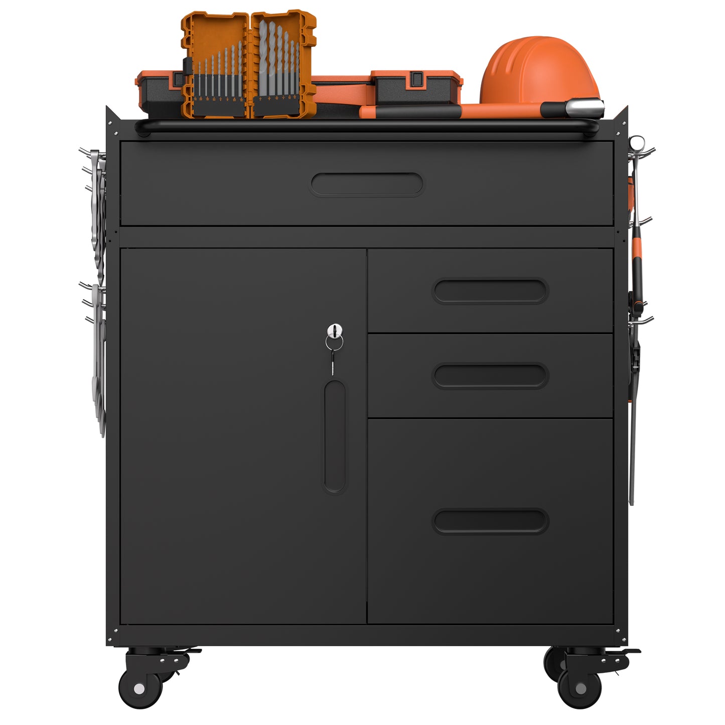 VIYET 34" 4-Drawer Mobile Tool Cabinet - Heavy-Duty Steel Garage Organizer with Lockable Storage Compartment & Rolling Workshop Chest, Black