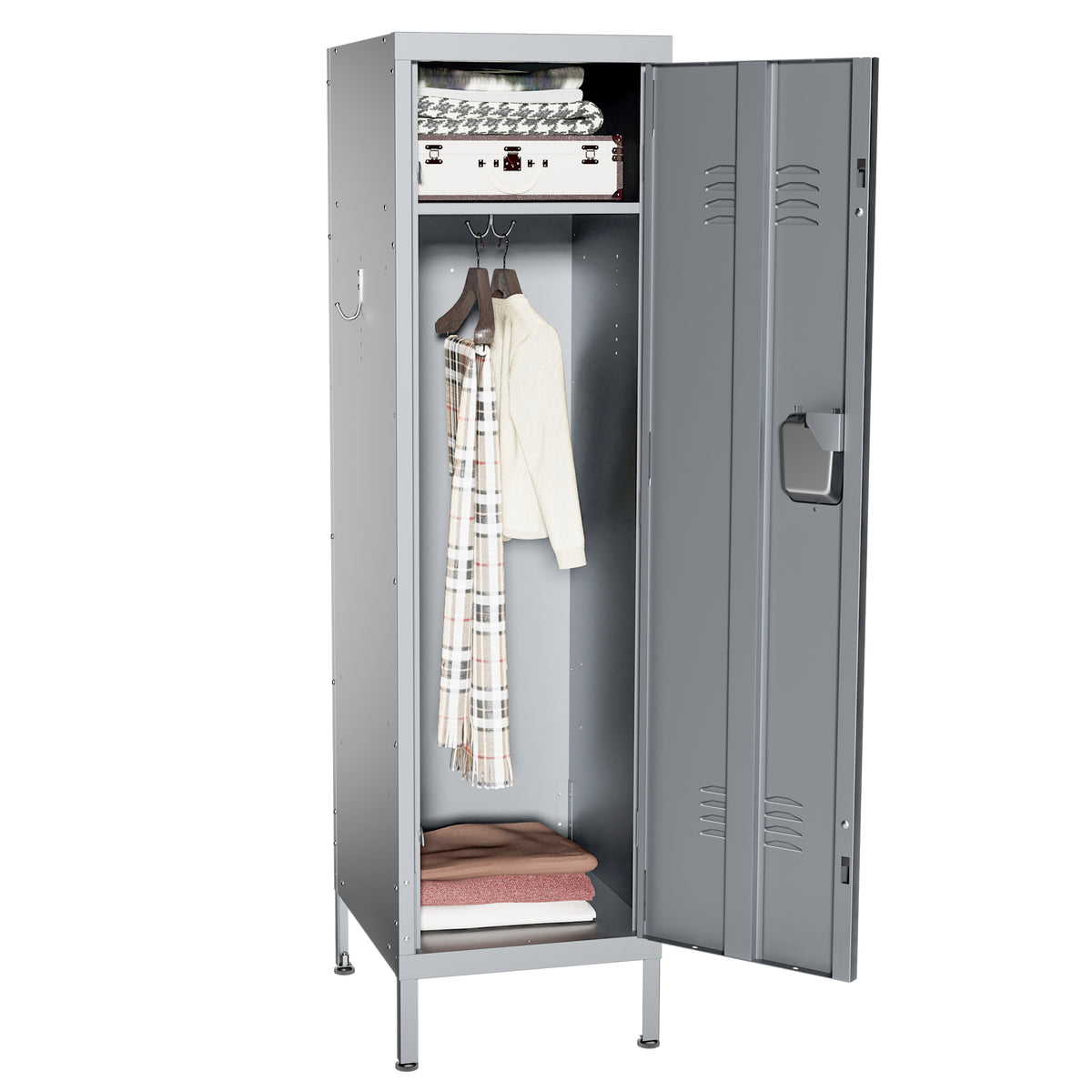 VIYET 55" Steel Wardrobe Cabinet with Lock, Slim Metal Clothing Storage Locker with Ventilated Door, Side Hooks & Anti-Tip Kit for Bedroom, Gray