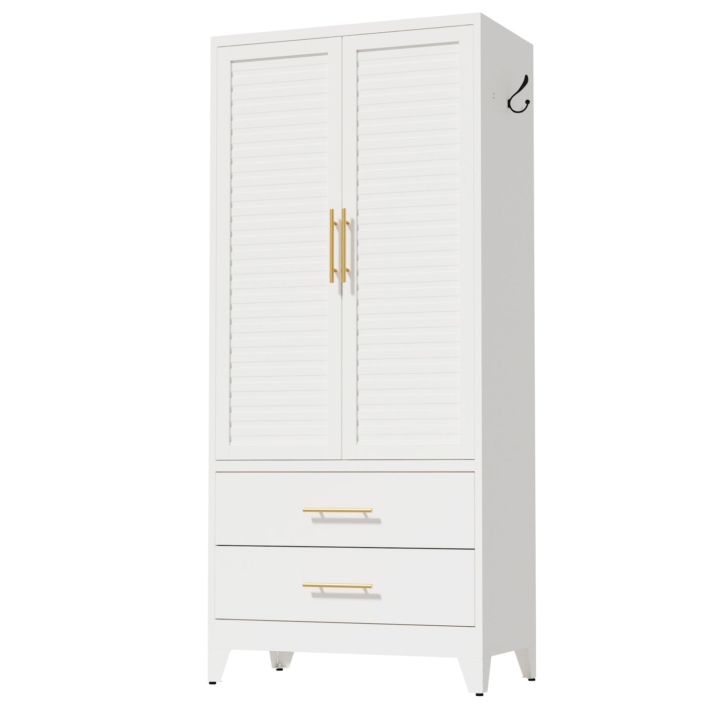 VIYET 71" Metal Wardrobe Closet with 2 Doors & 2 Drawers, Freestanding Steel Storage Cabinet with Hanging Rod & Adjustable Shelf